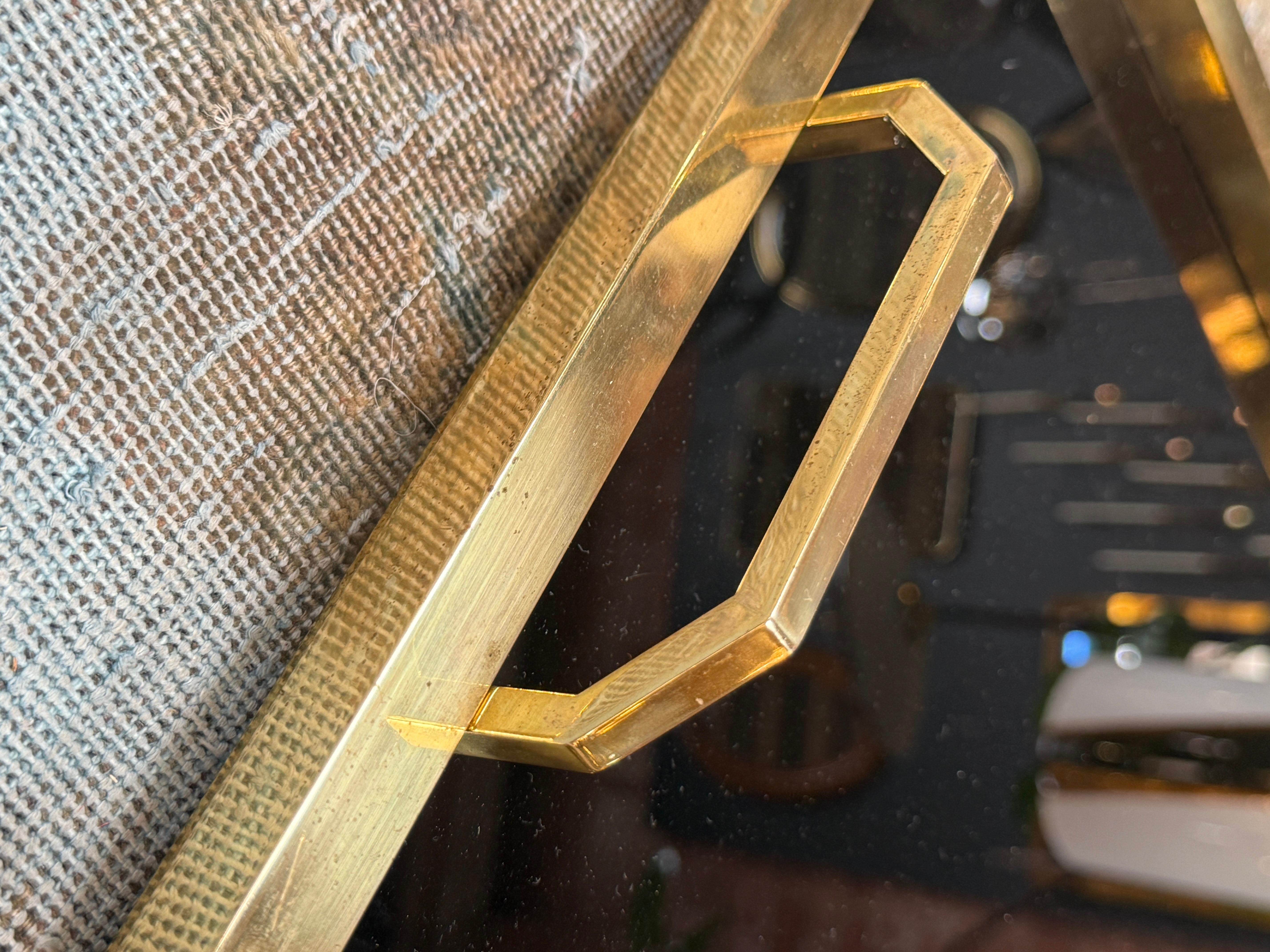 Mid-Century Modern Serving Tray in brass and black glass Italy 70s For Sale