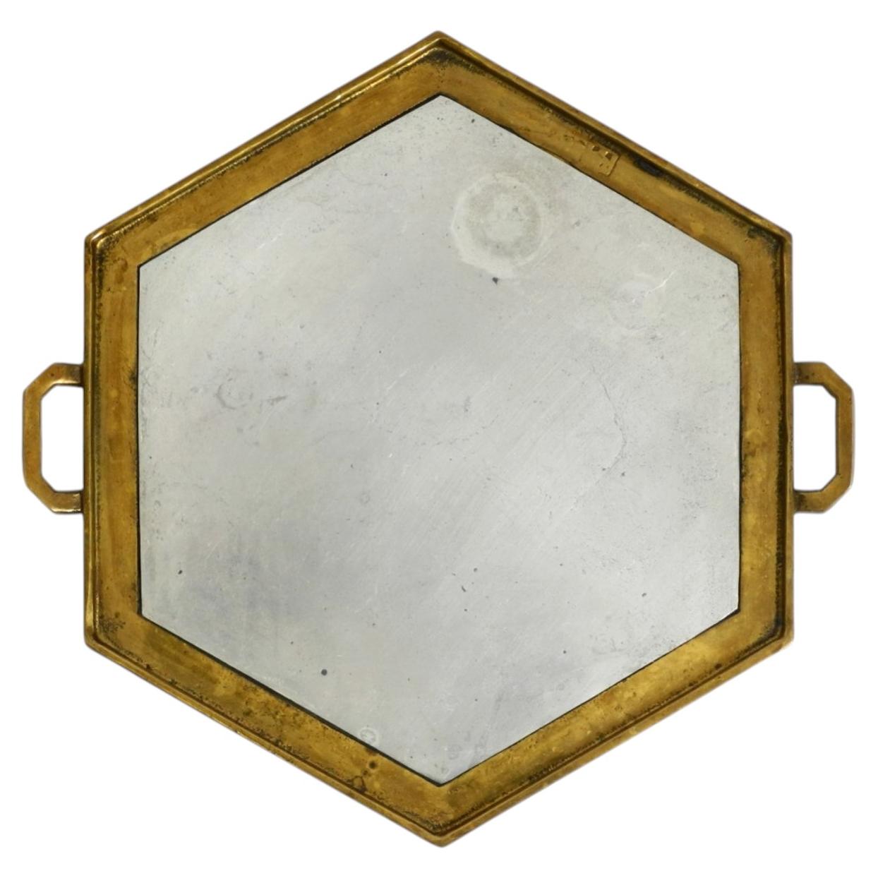 Serving tray in brutalist design, made of aluminum and brass by David Marshall