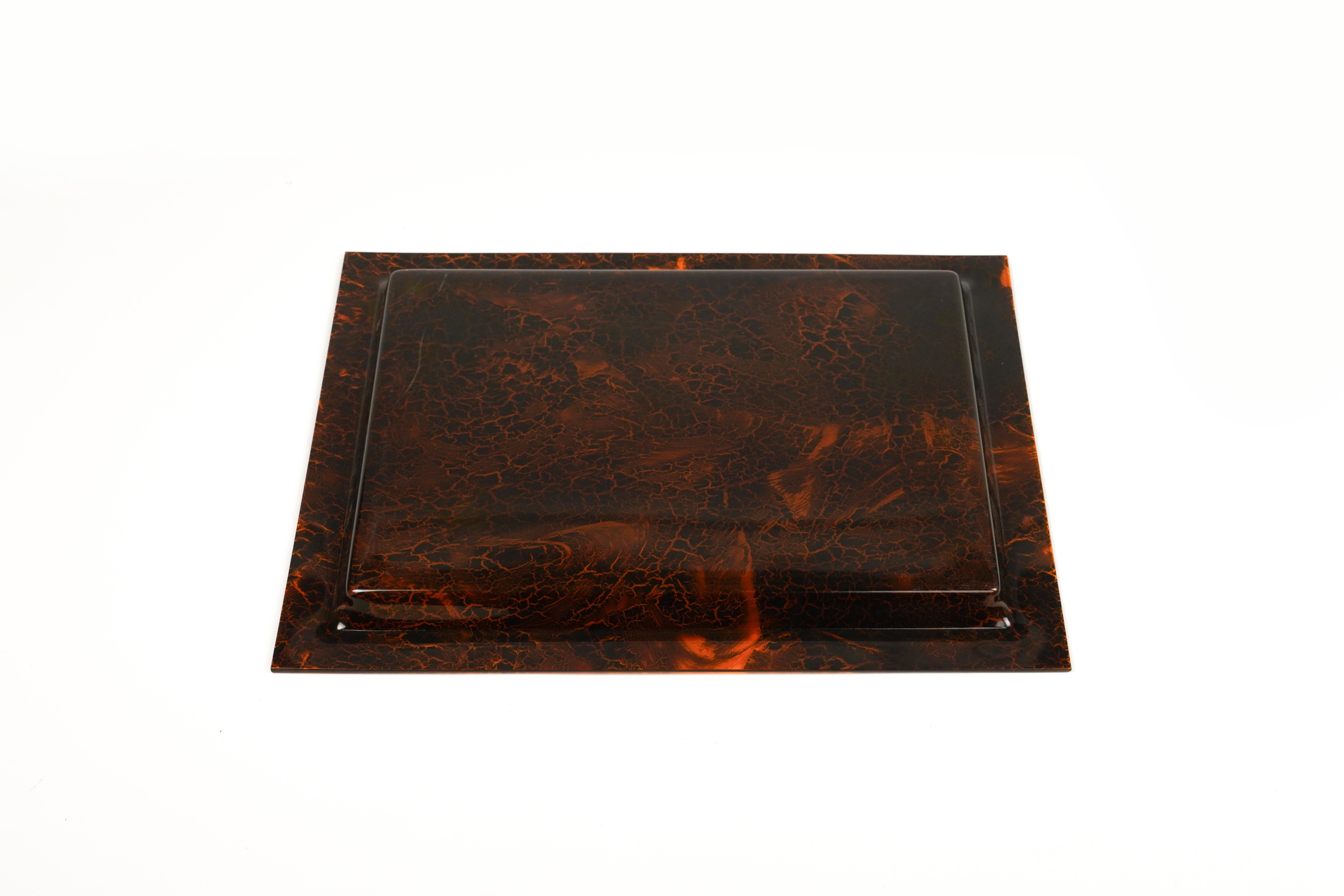 Serving Tray in Effect Tortoiseshell Lucite Christian Dior Style, Italy 1970s For Sale 4