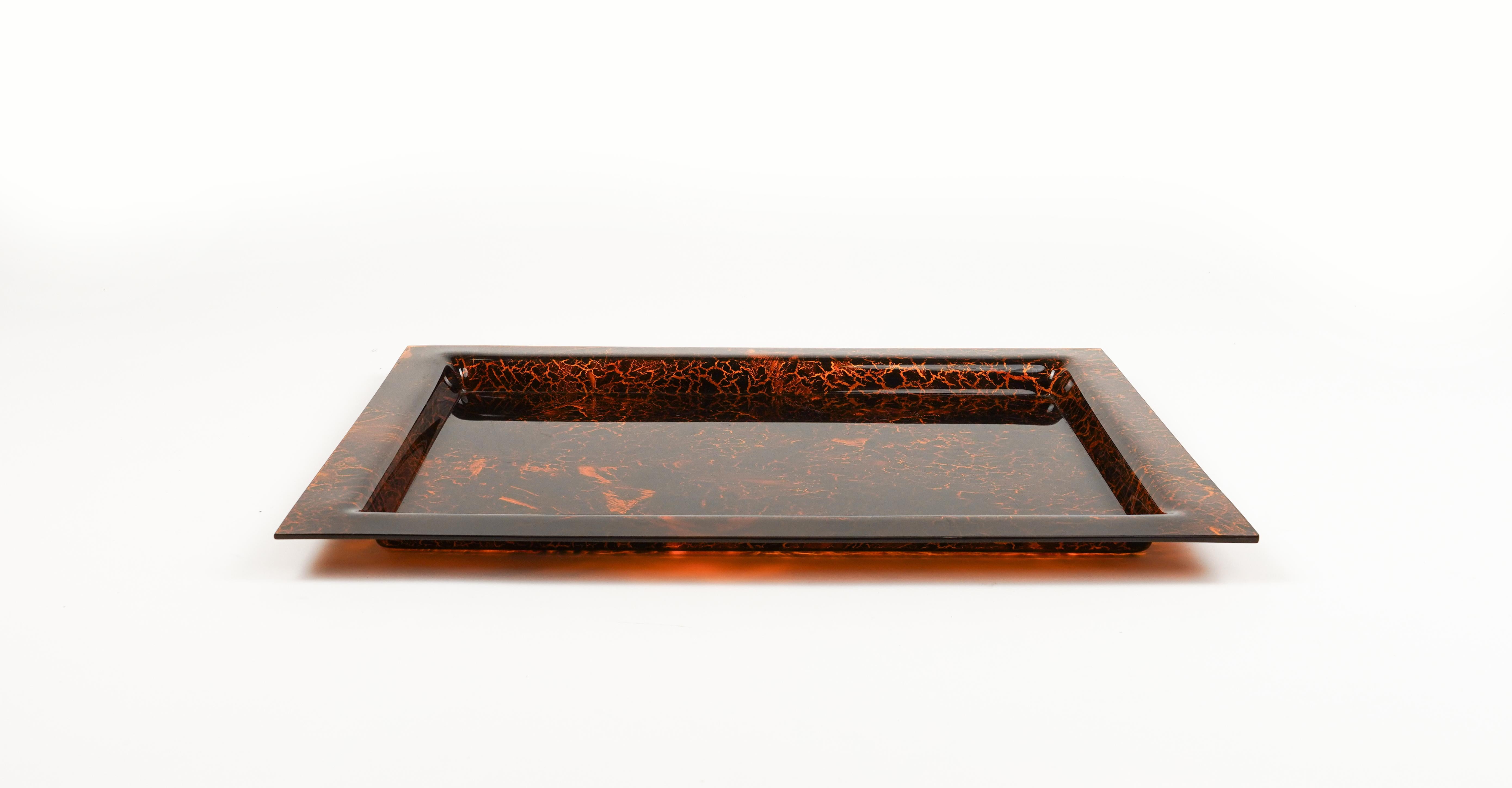 Mid-Century Modern Serving Tray in Effect Tortoiseshell Lucite Christian Dior Style, Italy 1970s For Sale