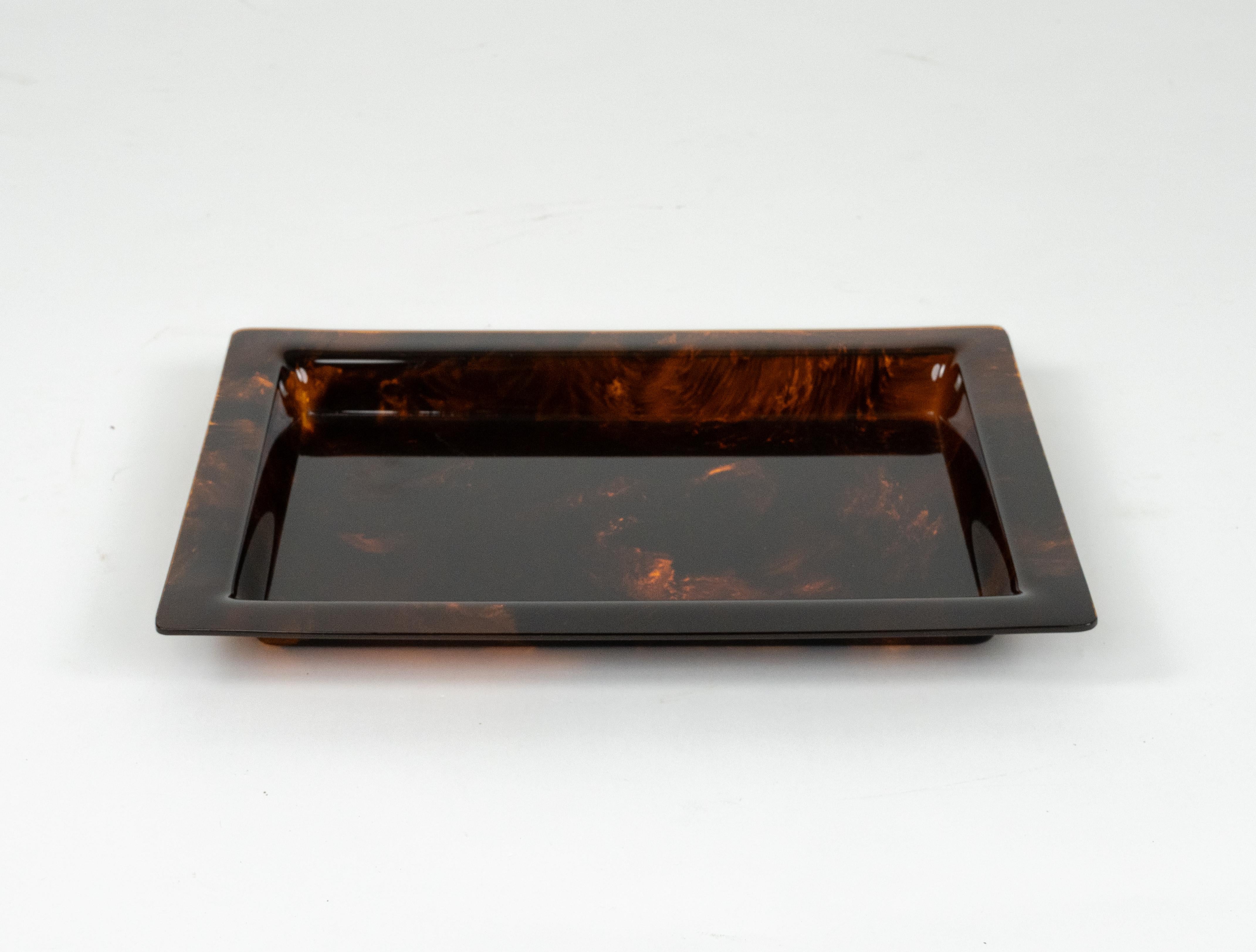 Mid-Century Modern Serving Tray in Effect Tortoiseshell Lucite Christian Dior Style, Italy 1970s For Sale