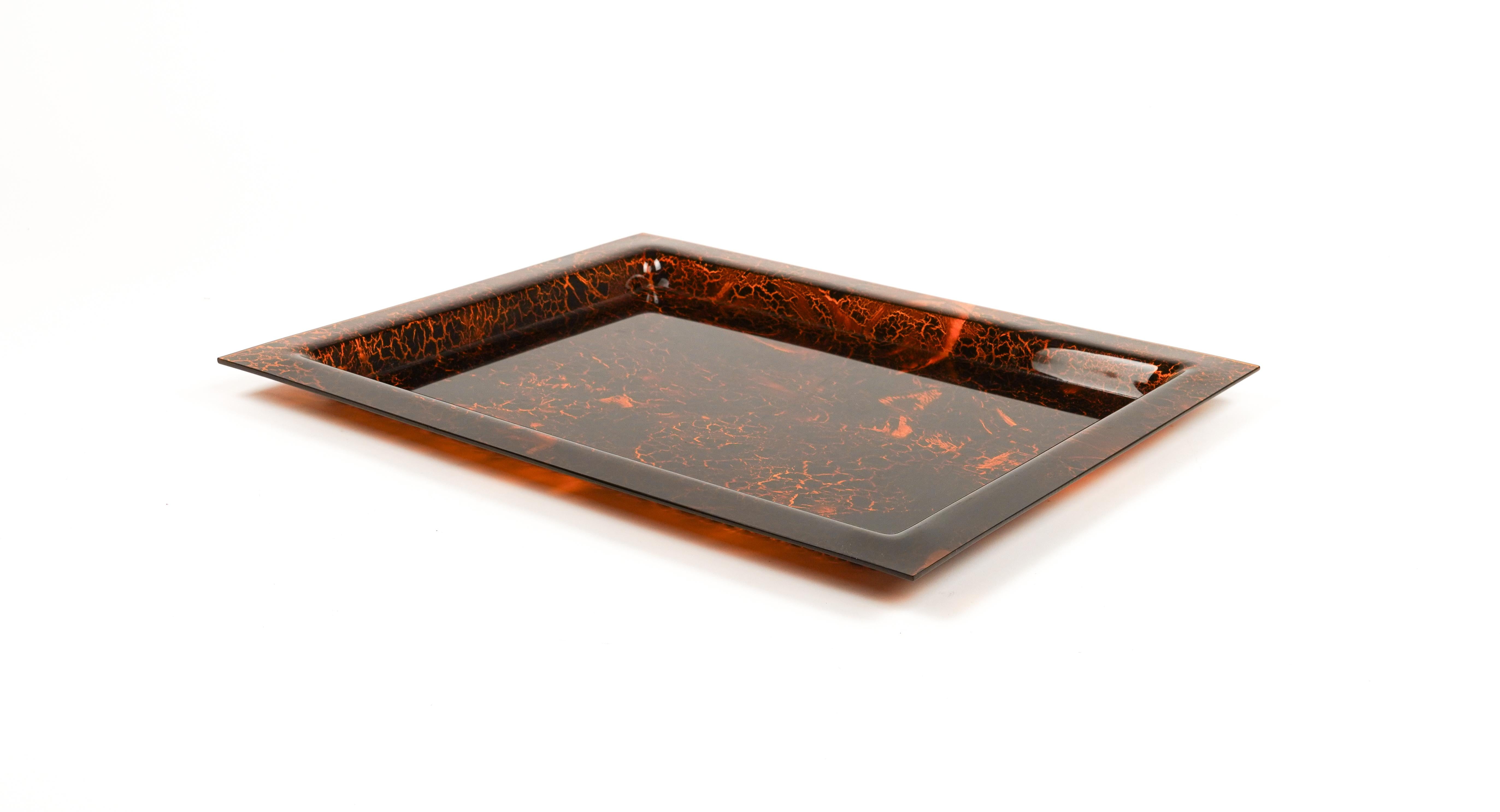 Italian Serving Tray in Effect Tortoiseshell Lucite Christian Dior Style, Italy 1970s For Sale