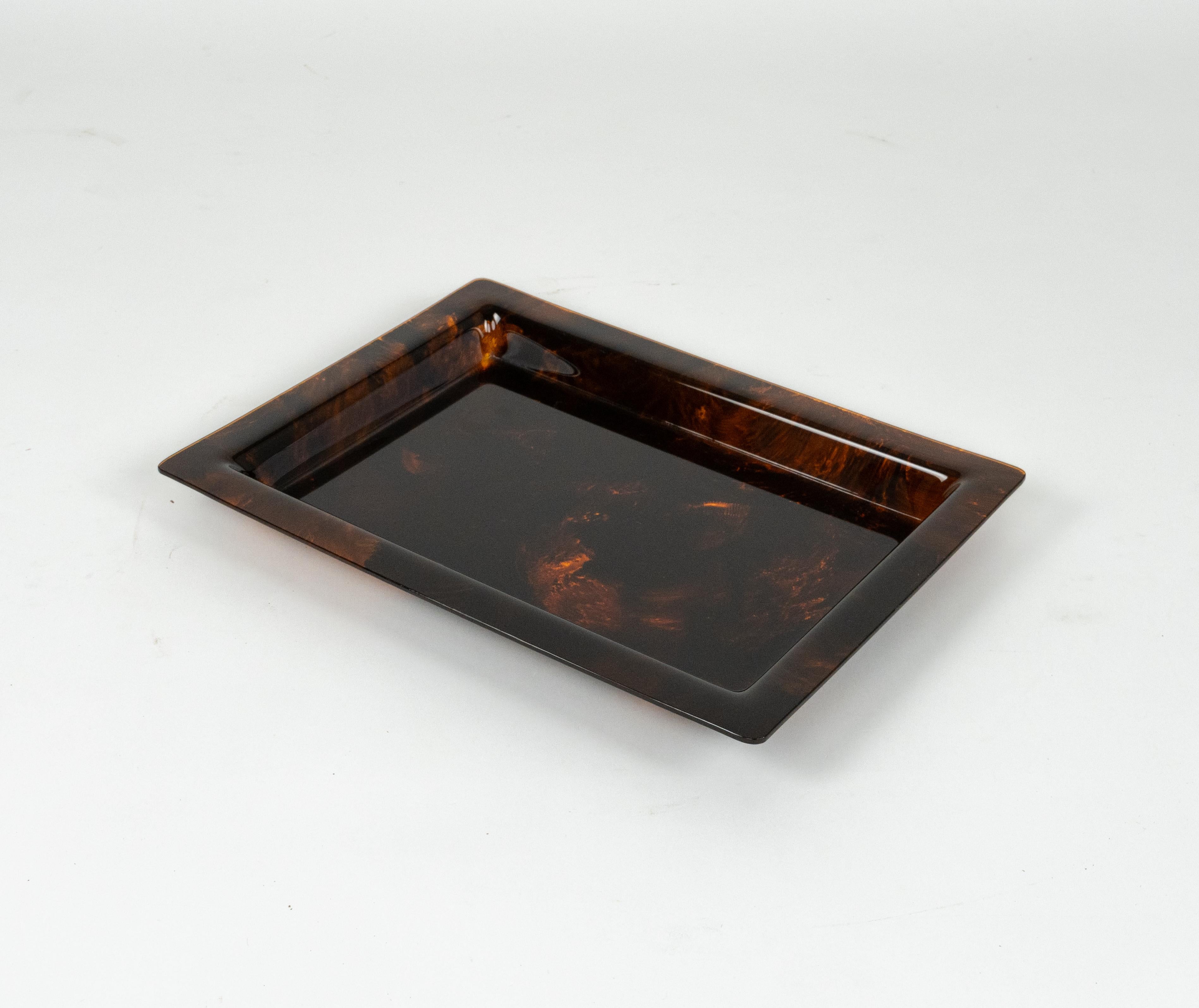 Italian Serving Tray in Effect Tortoiseshell Lucite Christian Dior Style, Italy 1970s For Sale
