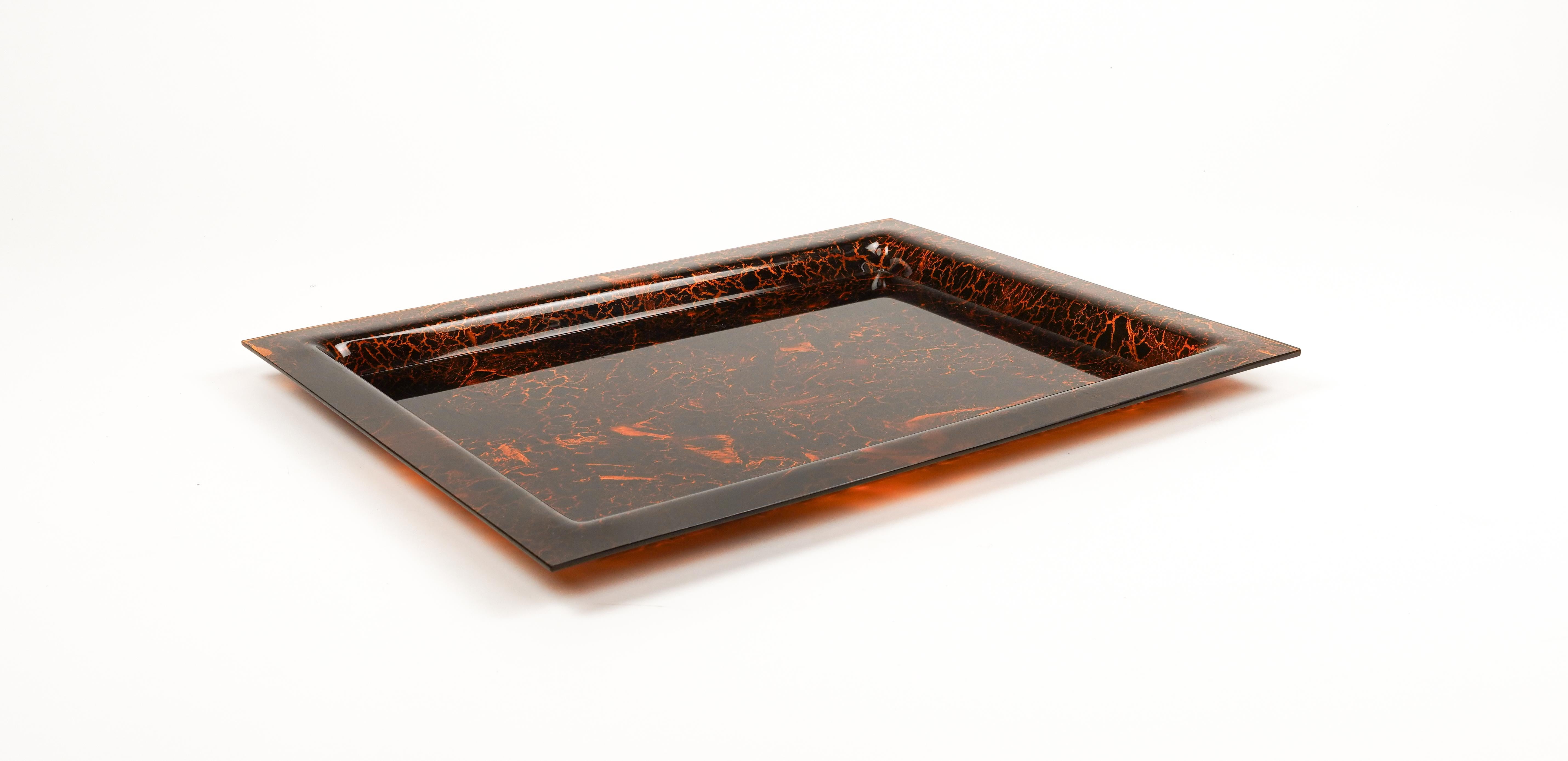 Late 20th Century Serving Tray in Effect Tortoiseshell Lucite Christian Dior Style, Italy 1970s For Sale