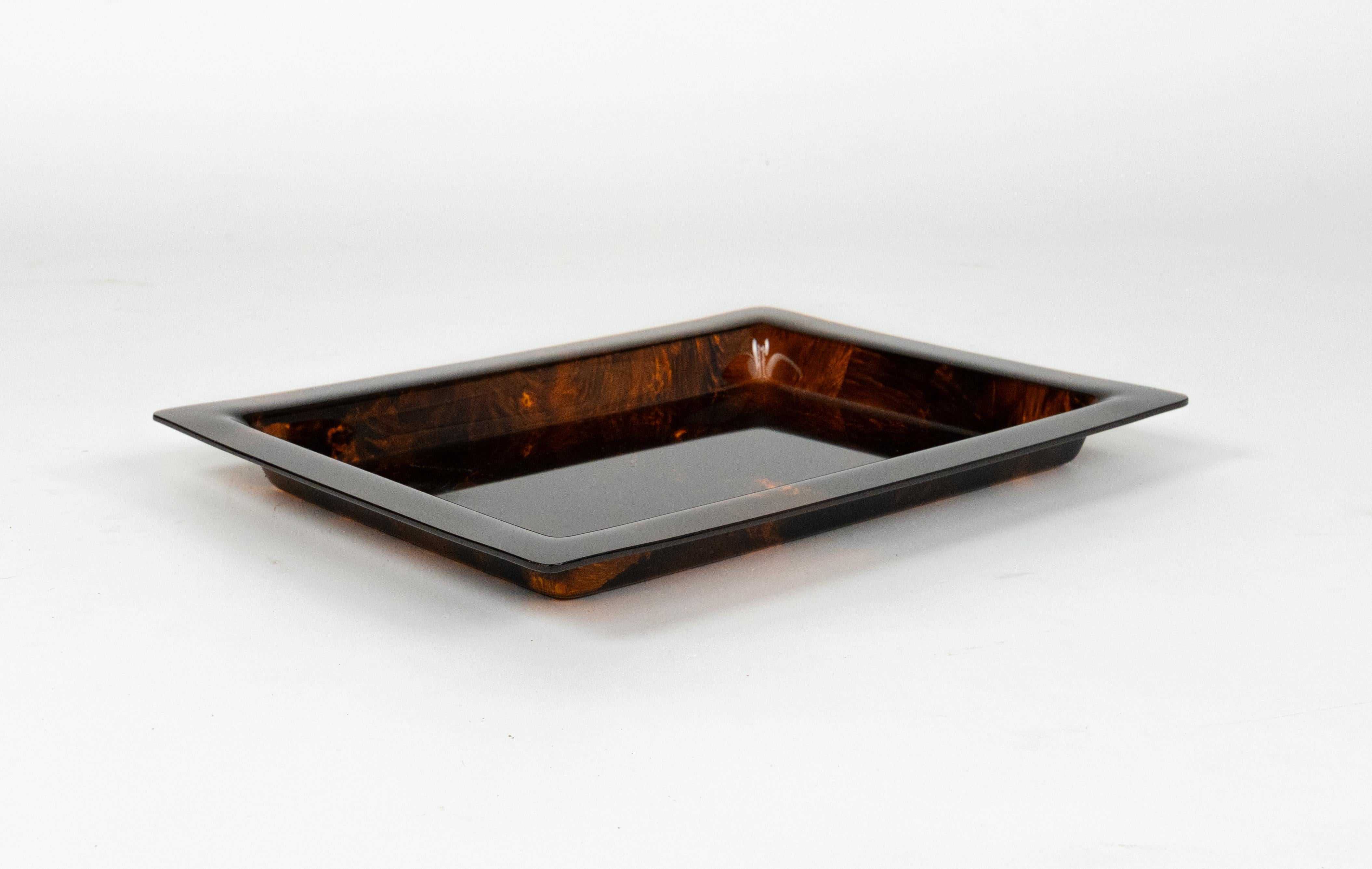 Late 20th Century Serving Tray in Effect Tortoiseshell Lucite Christian Dior Style, Italy 1970s For Sale