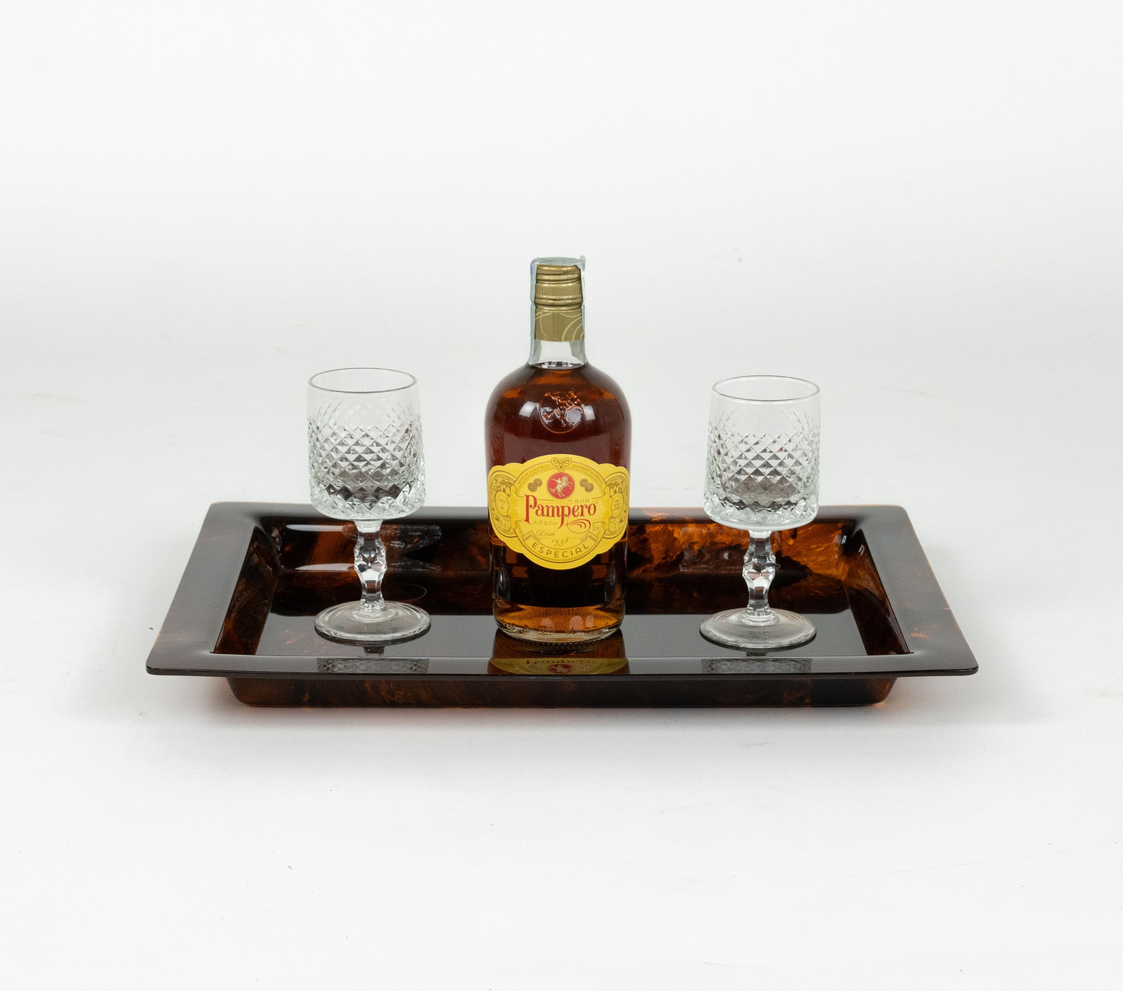 Acrylic Serving Tray in Effect Tortoiseshell Lucite Christian Dior Style, Italy 1970s For Sale