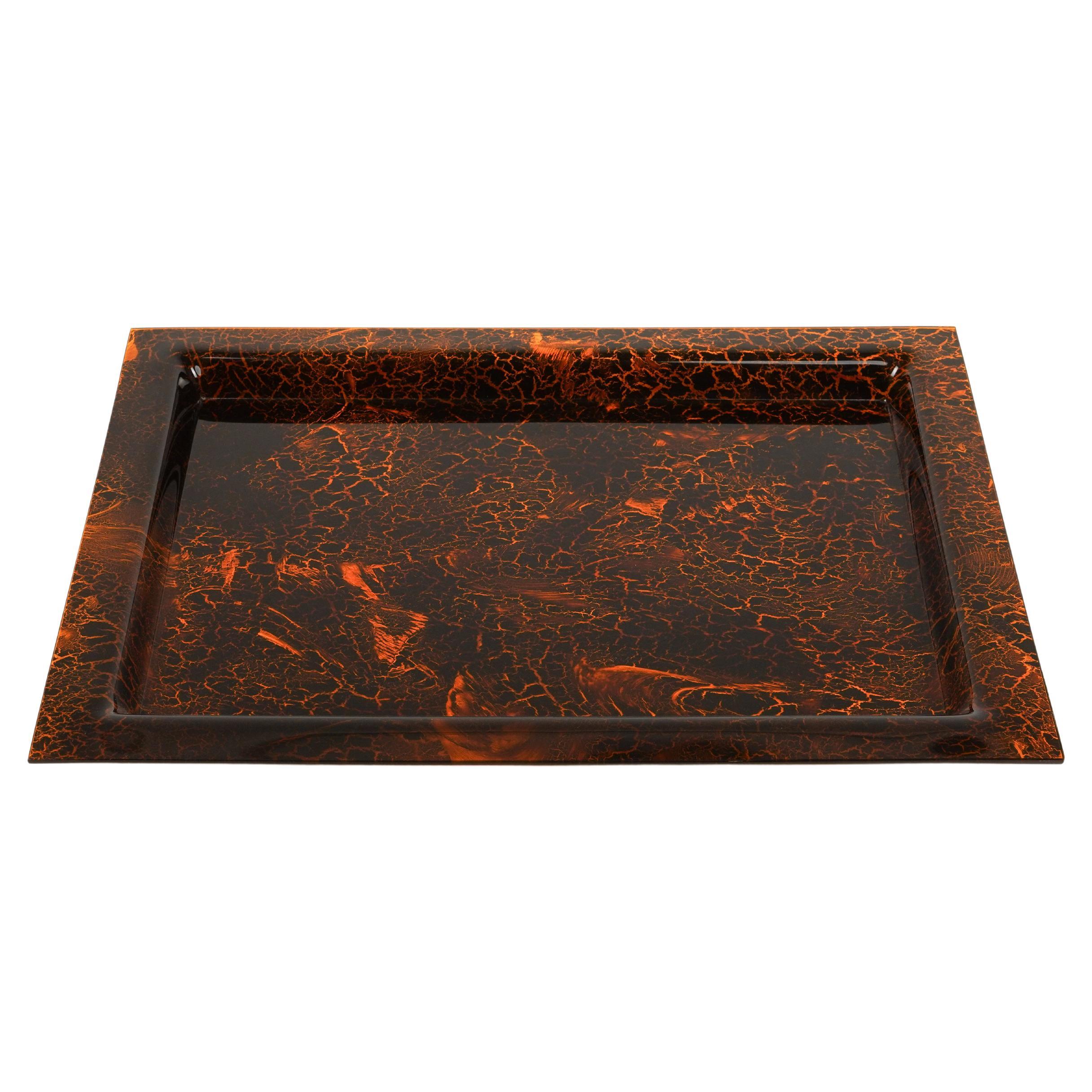 Serving Tray in Effect Tortoiseshell Lucite Christian Dior Style, Italy 1970s