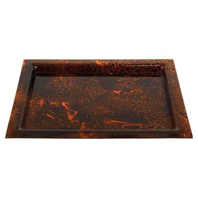 Tortoise Shell Wood Effect Midcentury Serving Tray Wood, Lucite and Rattan Christian Dior Style ...
