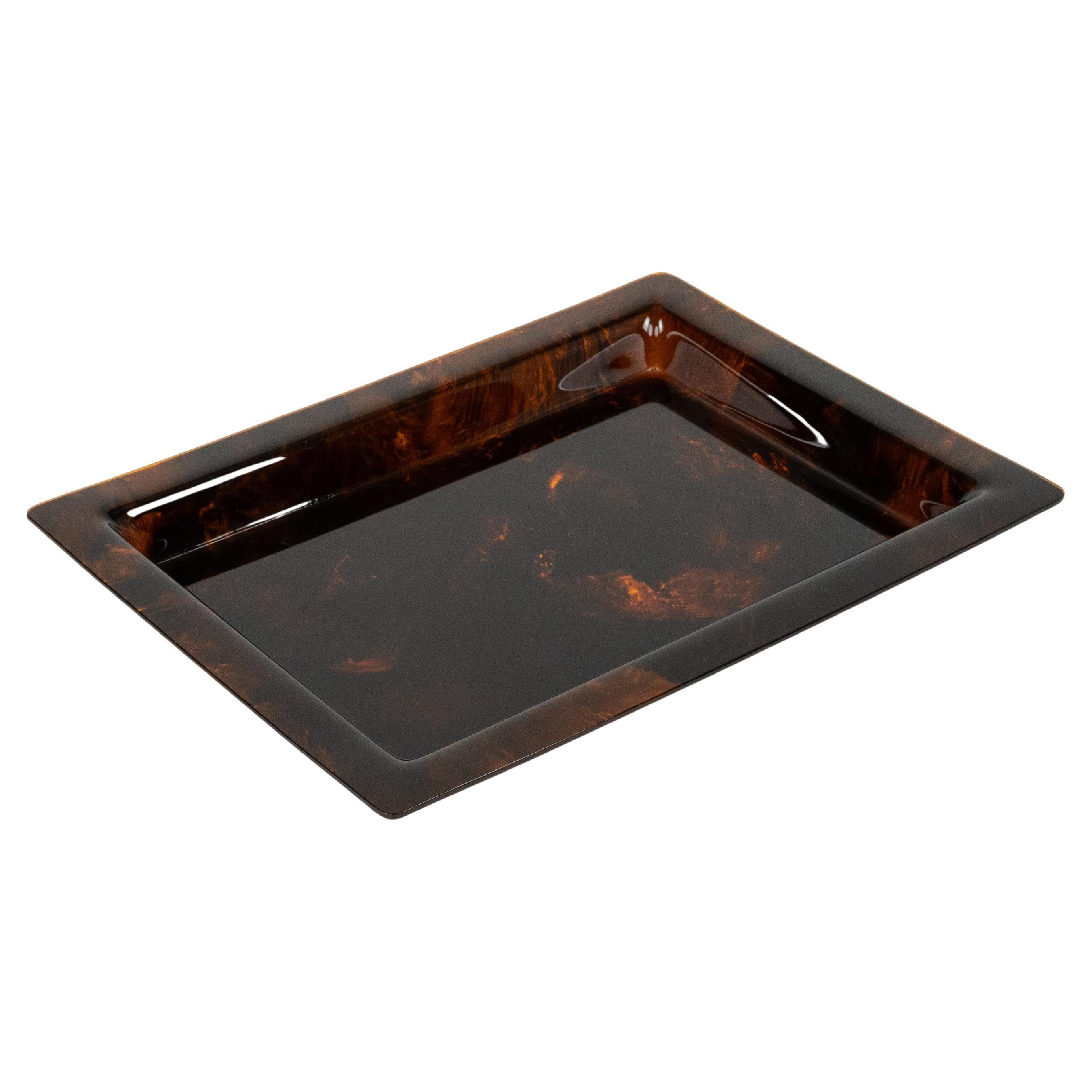 Serving Tray in Effect Tortoiseshell Lucite Christian Dior Style, Italy 1970s
