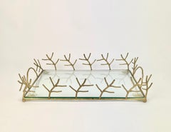Serving Tray in Glass and Golden Metal Branches Maison Baguès Style France 1970s