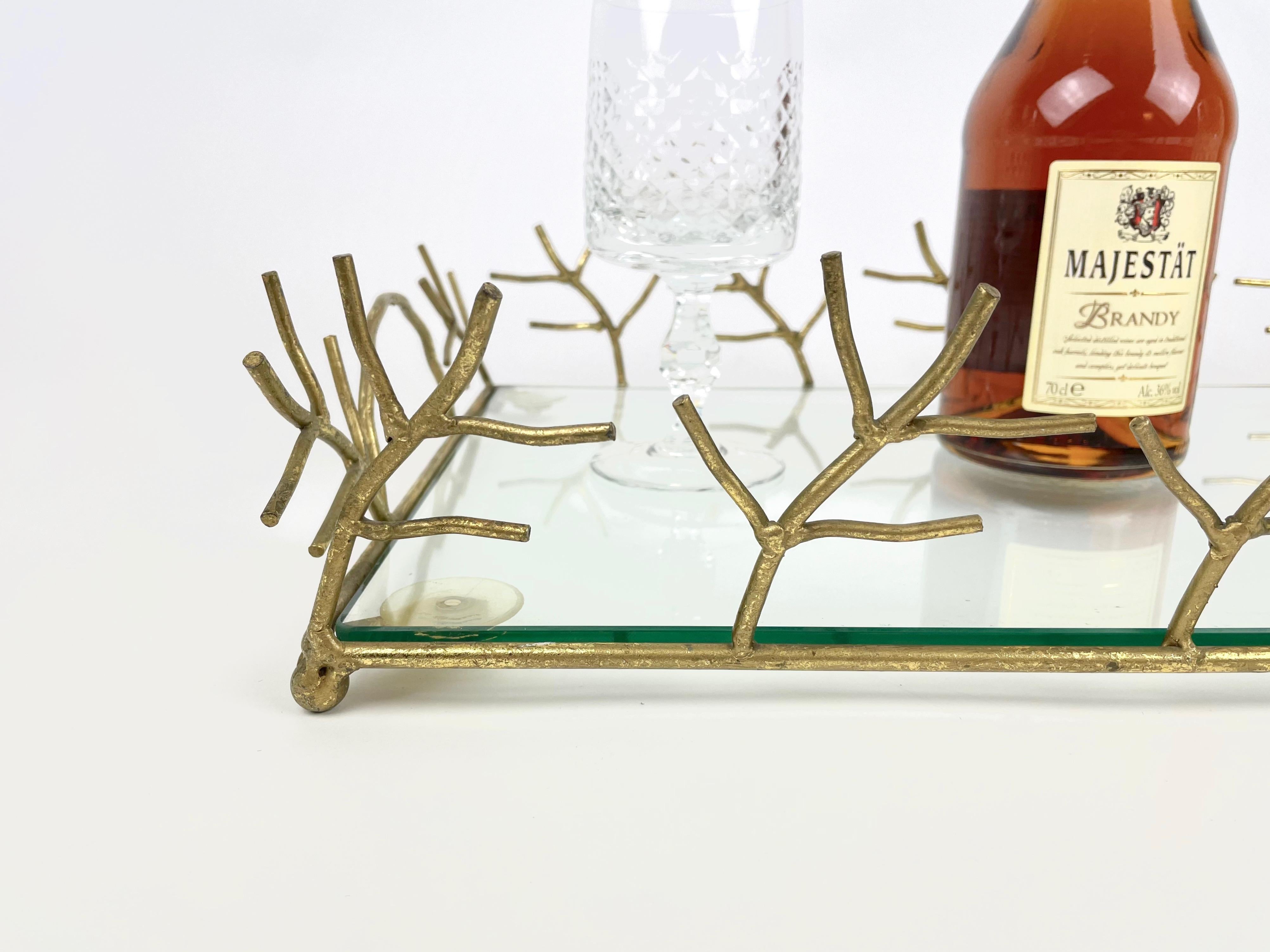 Serving Tray in Glass and Golden Metal Branches Maison Baguès Style France 1970s For Sale 1