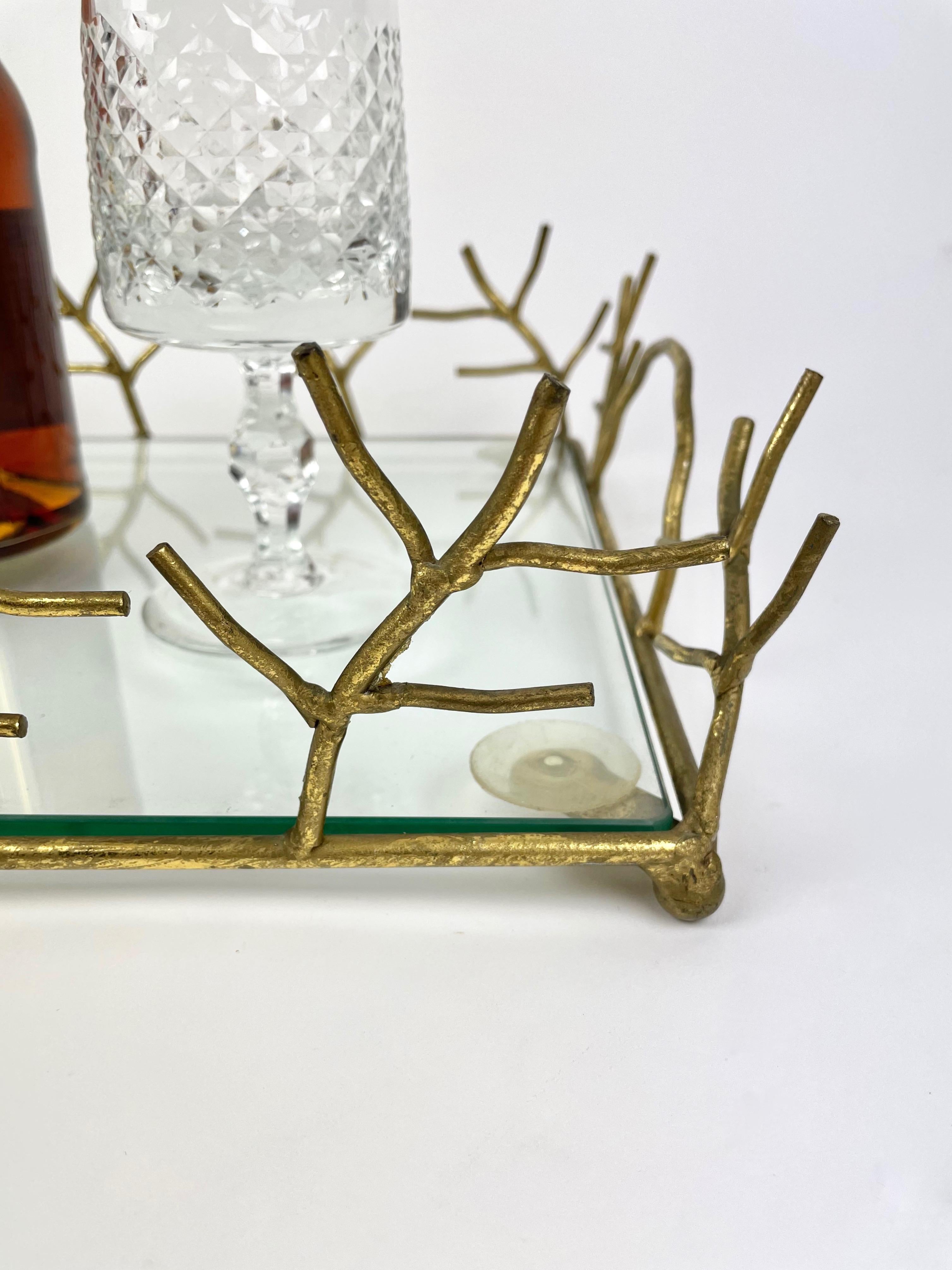Serving Tray in Glass and Golden Metal Branches Maison Baguès Style France 1970s For Sale 2