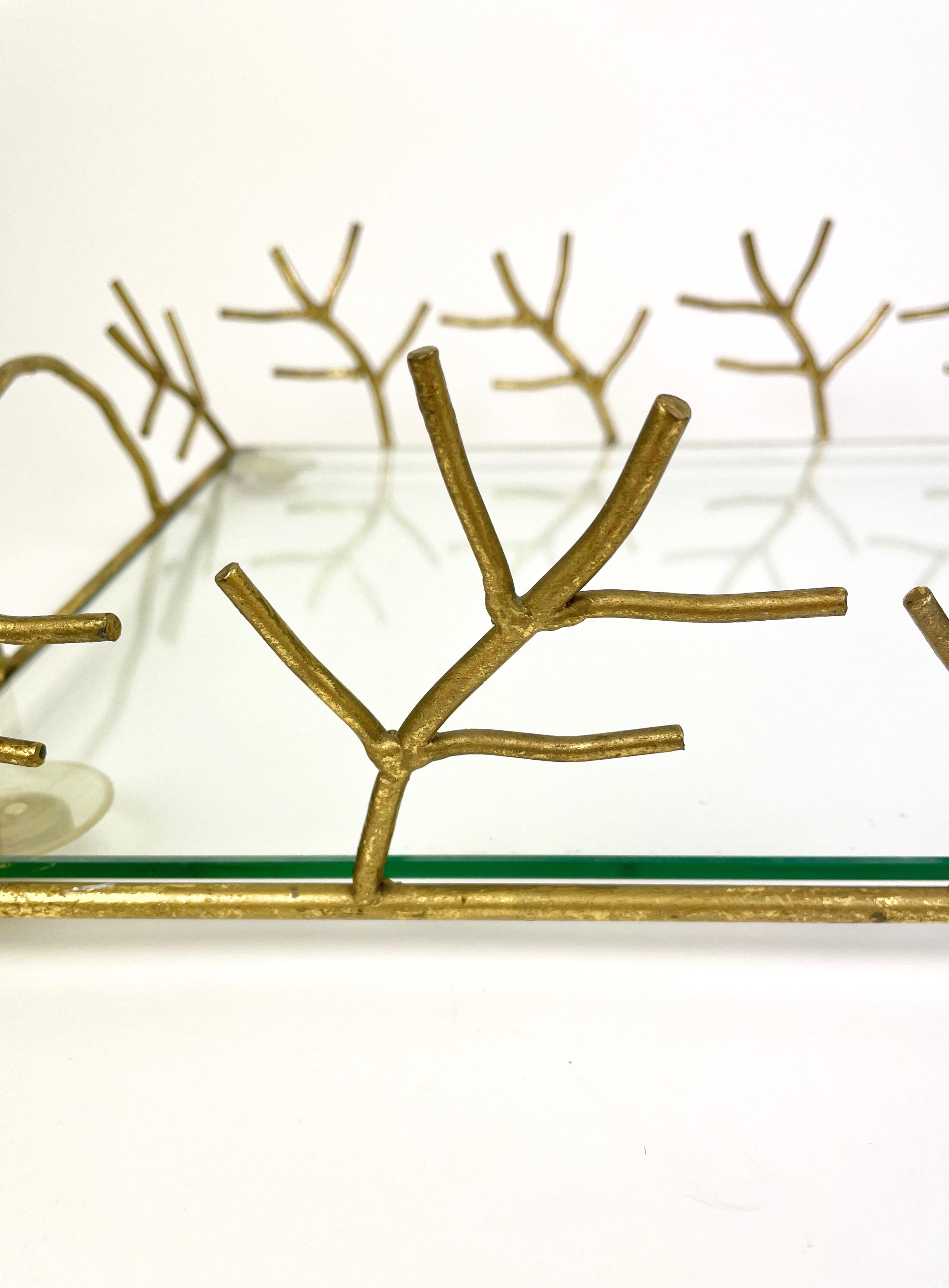 Plateau de service en verre et branches en métal doré de style Maison Bagus, France, 1970 en vente 2