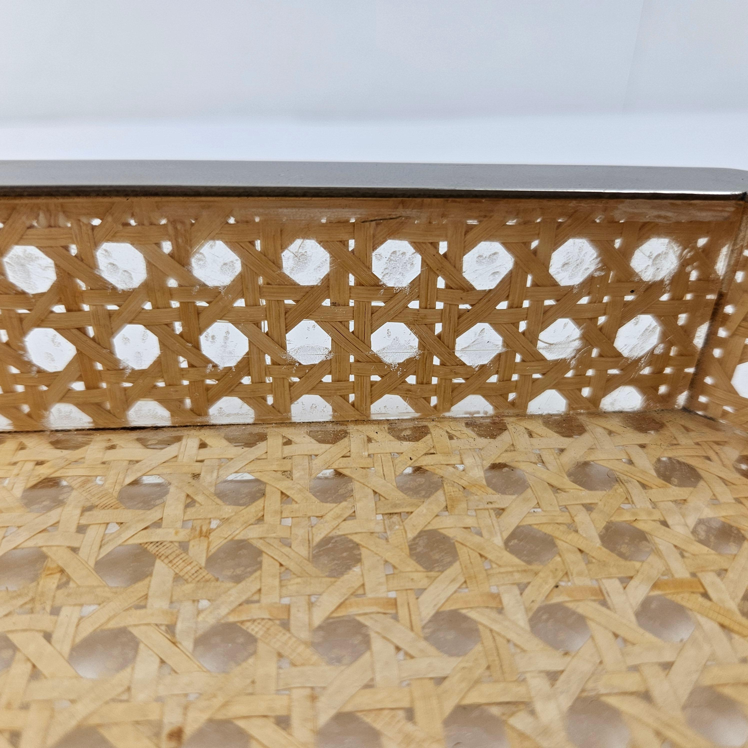 Serving Tray in Lucite, Rattan and 24k Gold, Italy 1970s For Sale 3