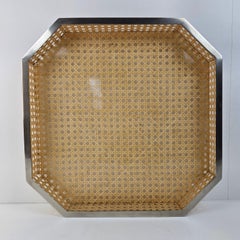 Serving Tray in Lucite, Rattan and 24k Gold, Italy 1970s