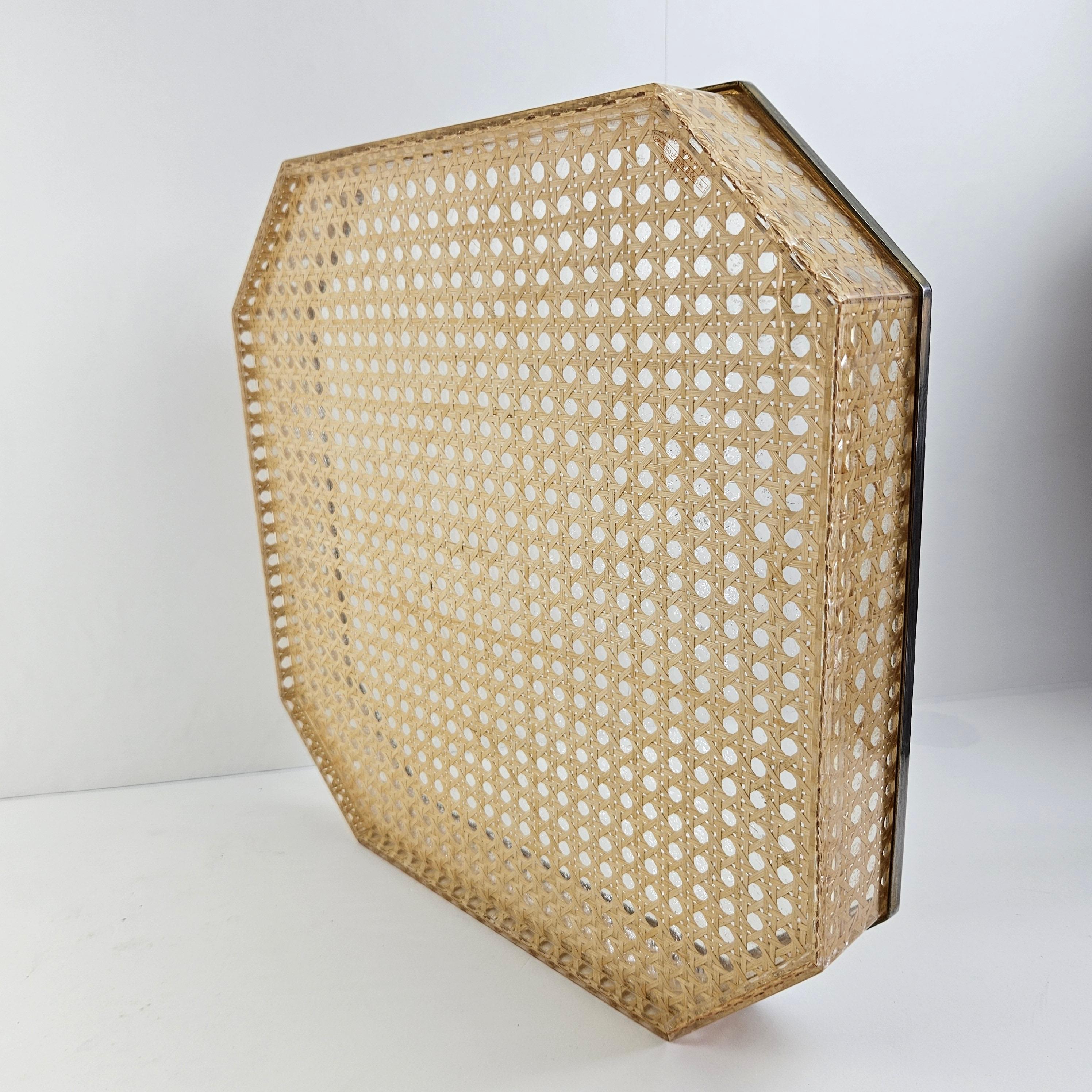 Serving Tray in Lucite, Rattan and 24k Gold, Italy 1970s For Sale 1