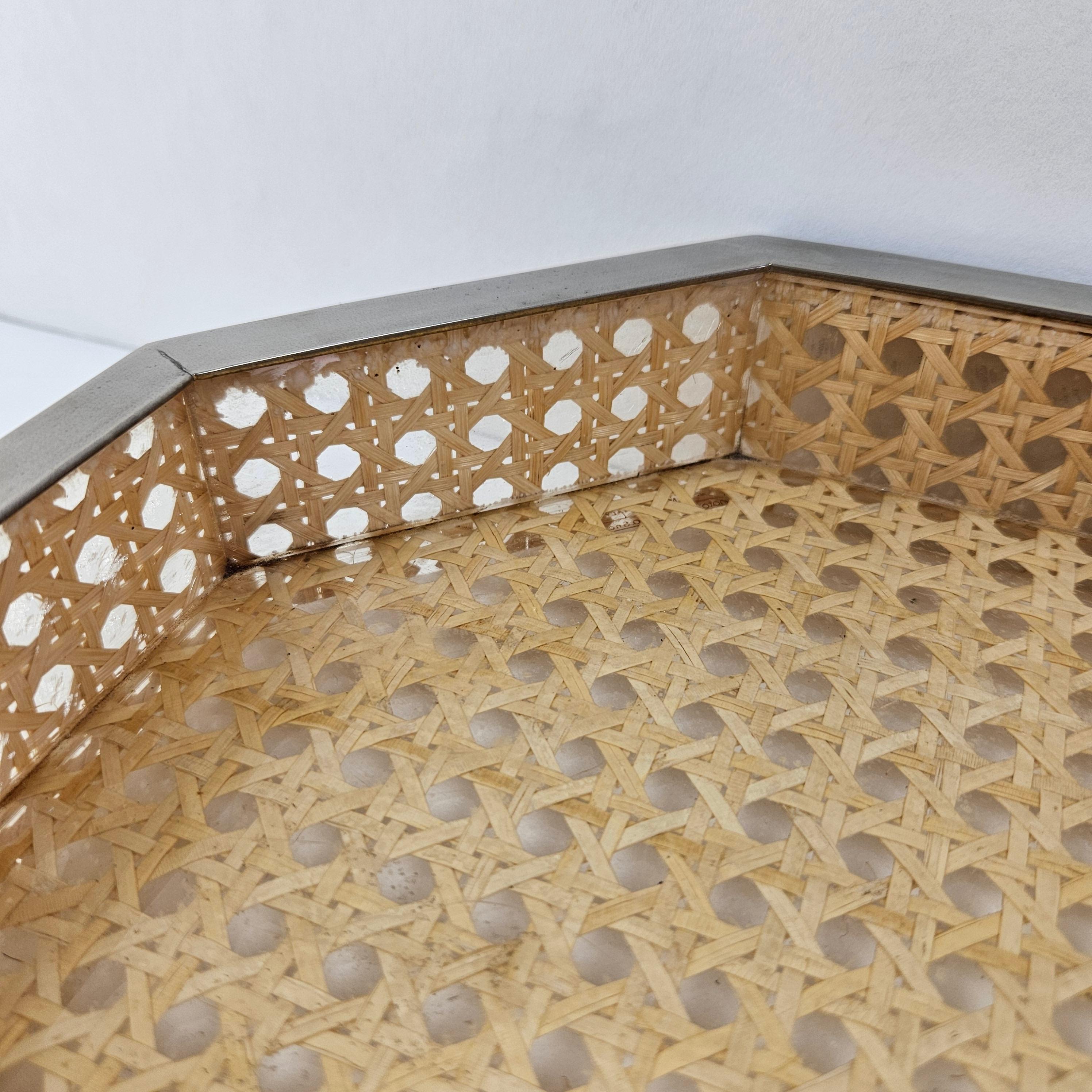 Serving Tray in Lucite, Rattan and 24k Gold, Italy 1970s For Sale 2