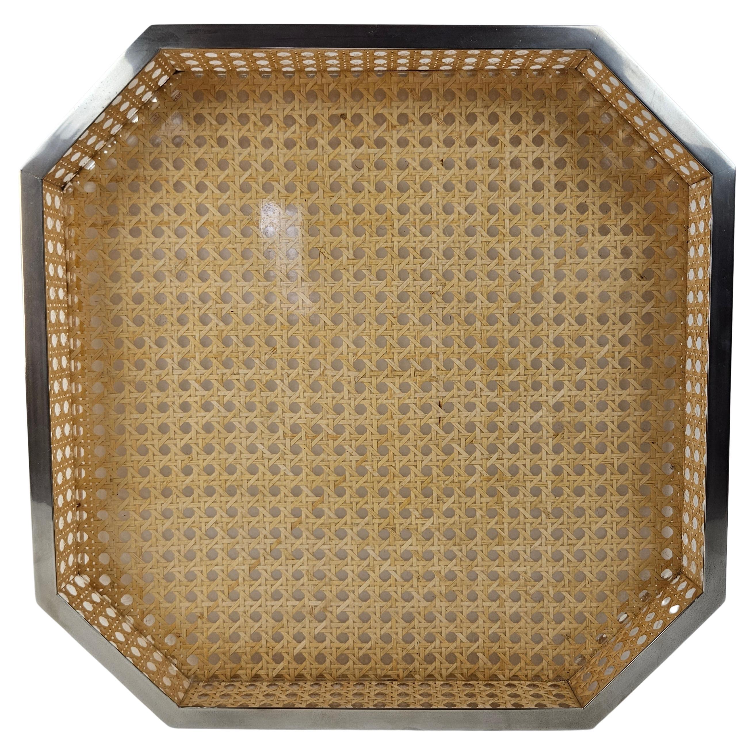 Serving Tray in Lucite, Rattan and 24k Gold, Italy 1970s For Sale