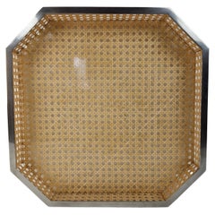 Vintage Serving Tray in Lucite, Rattan and 24k Gold, Italy 1970s