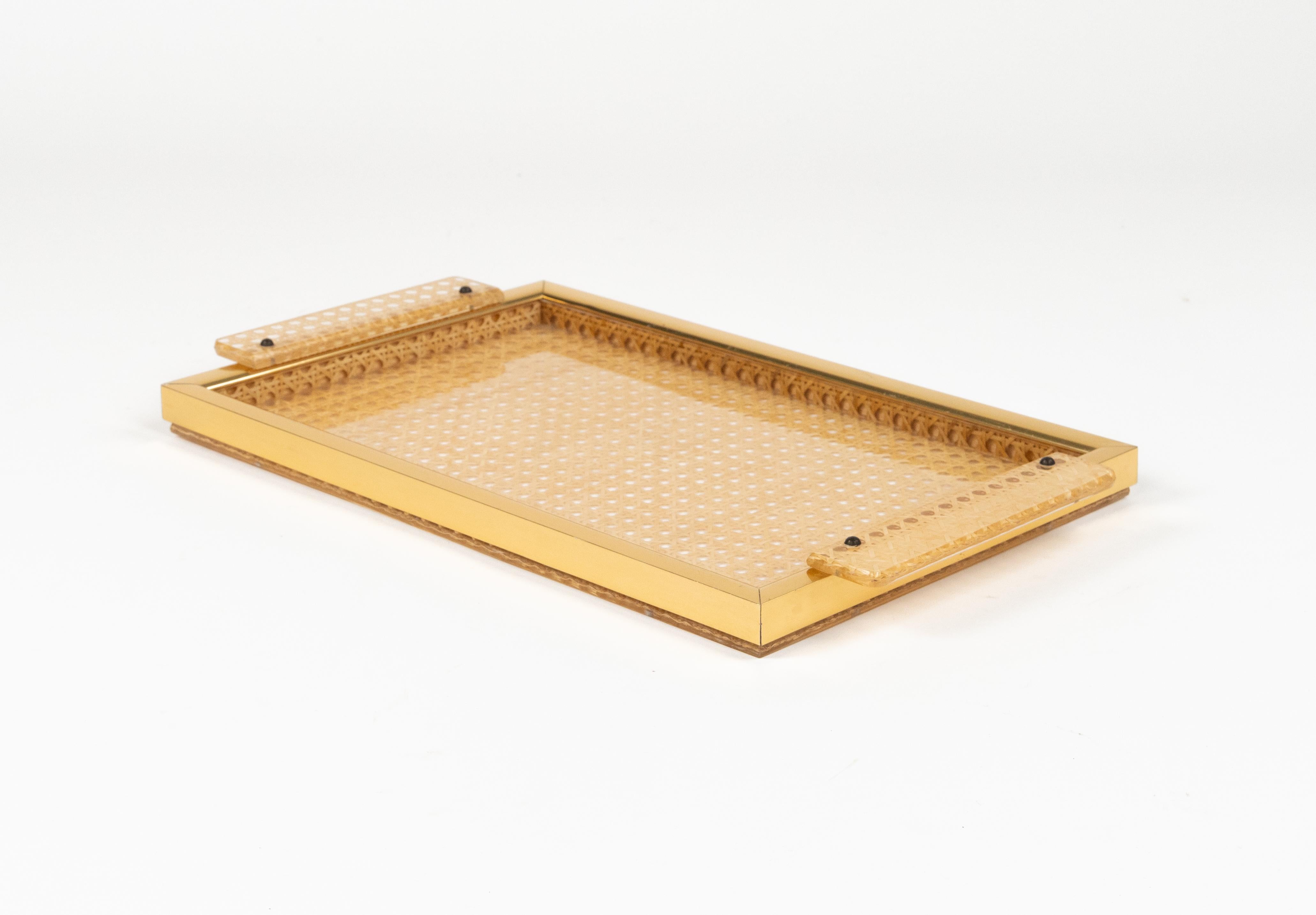 Serving Tray in Lucite, Rattan and Aluminium Christian Dior Style, Italy, 1970s For Sale 3