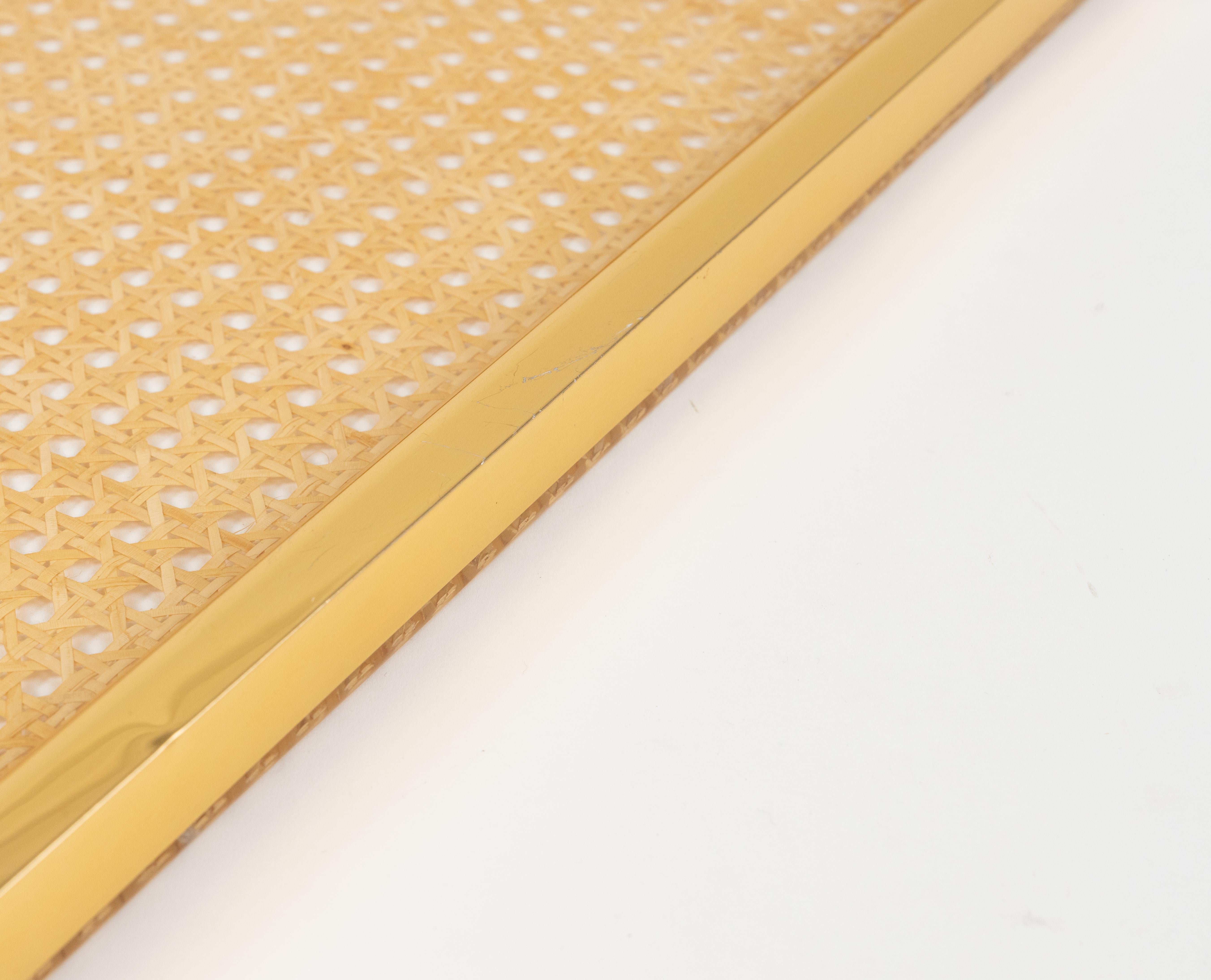Serving Tray in Lucite, Rattan and Aluminium Christian Dior Style, Italy, 1970s For Sale 6