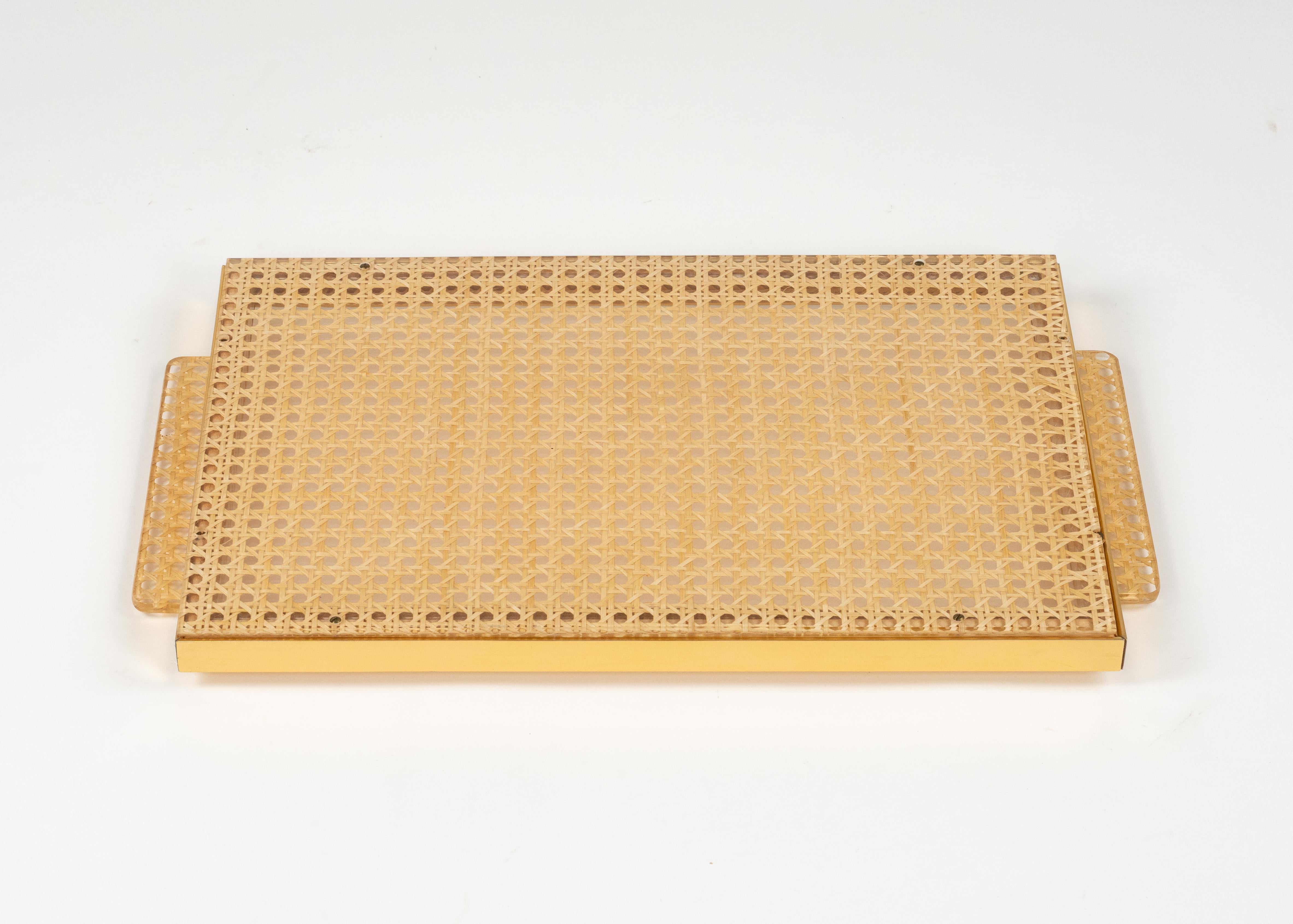 Serving Tray in Lucite, Rattan and Aluminium Christian Dior Style, Italy, 1970s For Sale 7