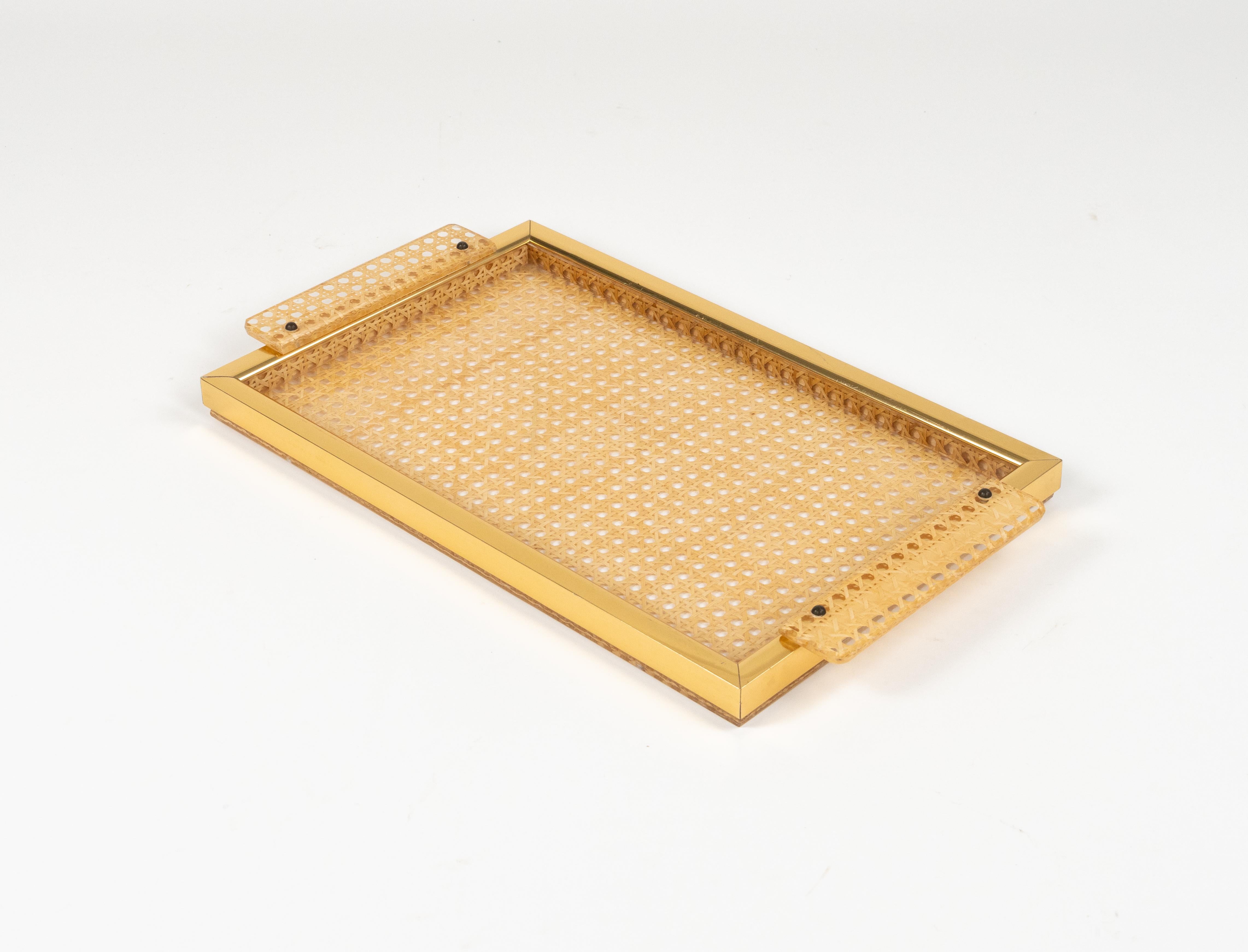 Serving Tray in Lucite, Rattan and Aluminium Christian Dior Style, Italy, 1970s For Sale 2