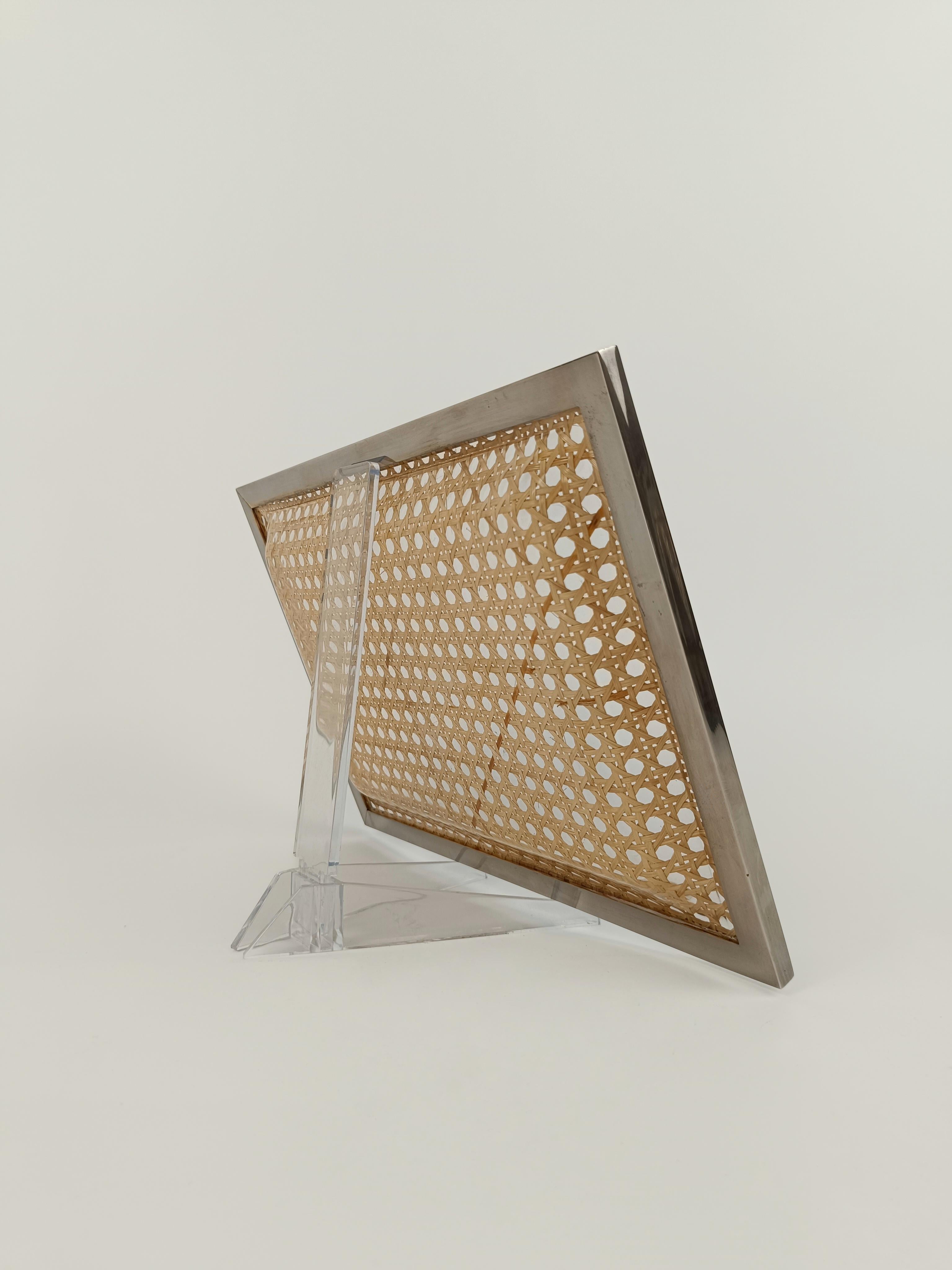Serving Tray in Lucite, Rattan and Brass Christian Dior Style, Italy, 1970s 3