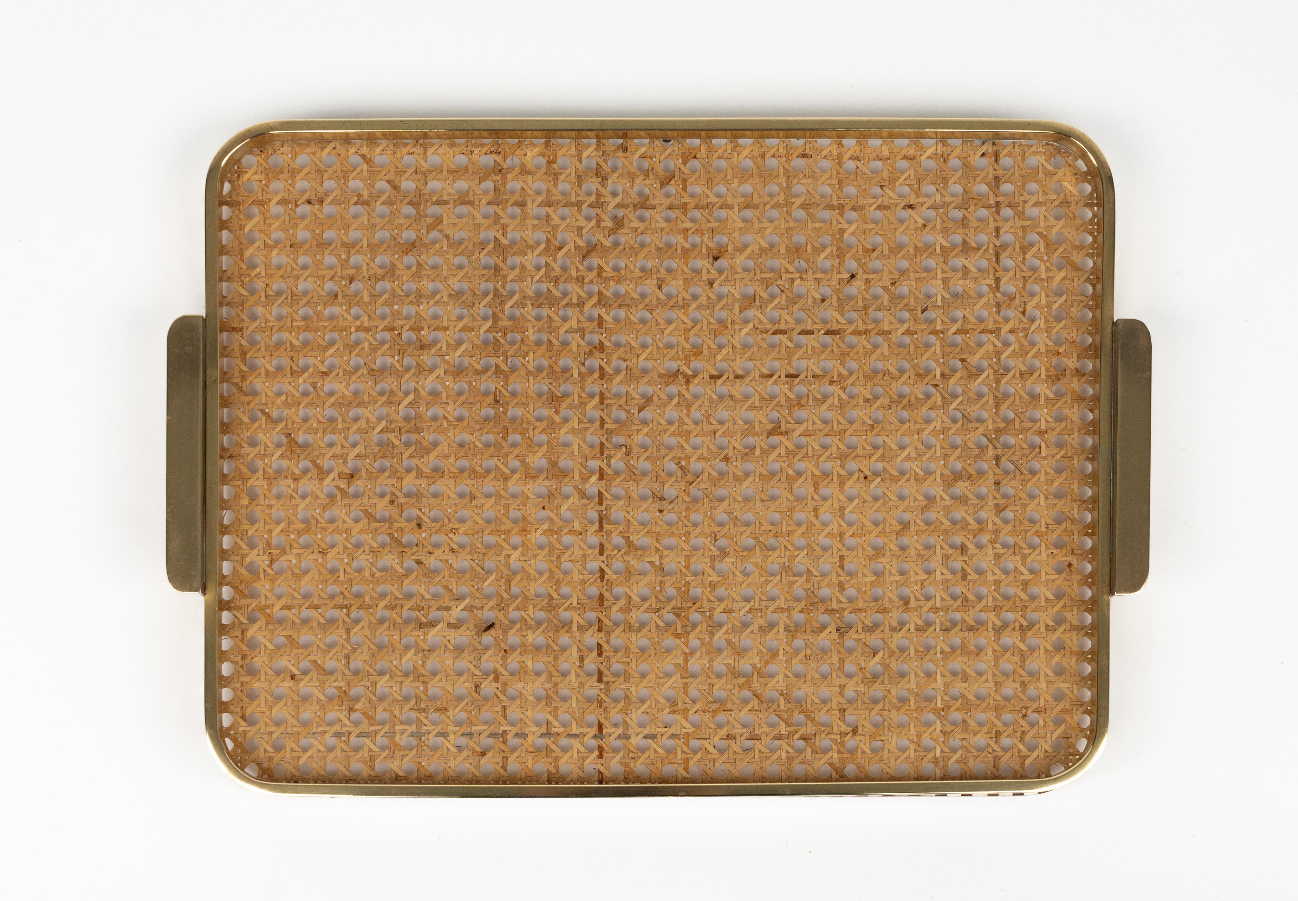 Serving Tray in Lucite, Rattan and Brass Christian Dior Style, Italy, 1970s For Sale 6