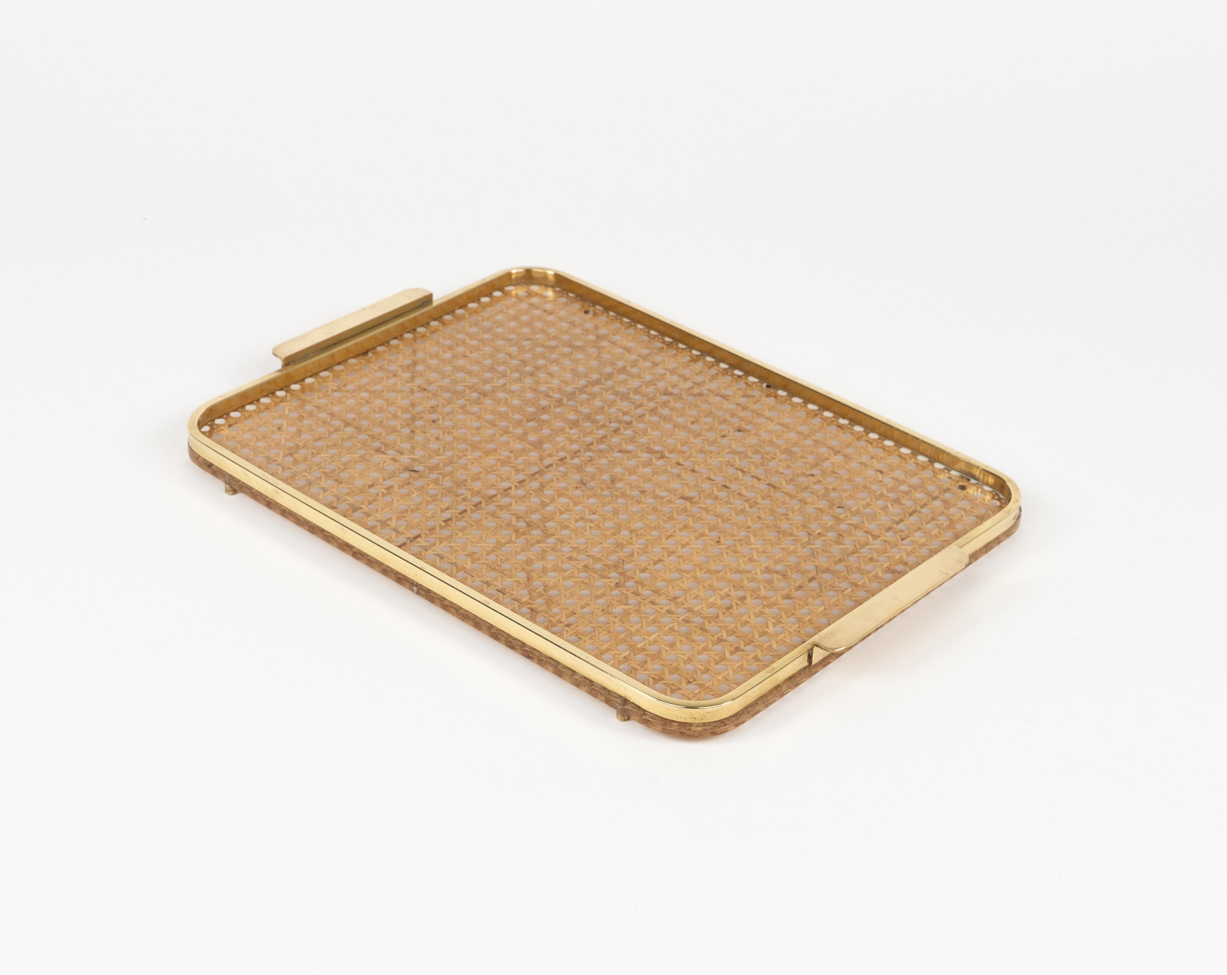 Serving Tray in Lucite, Rattan and Brass Christian Dior Style, Italy, 1970s For Sale 7