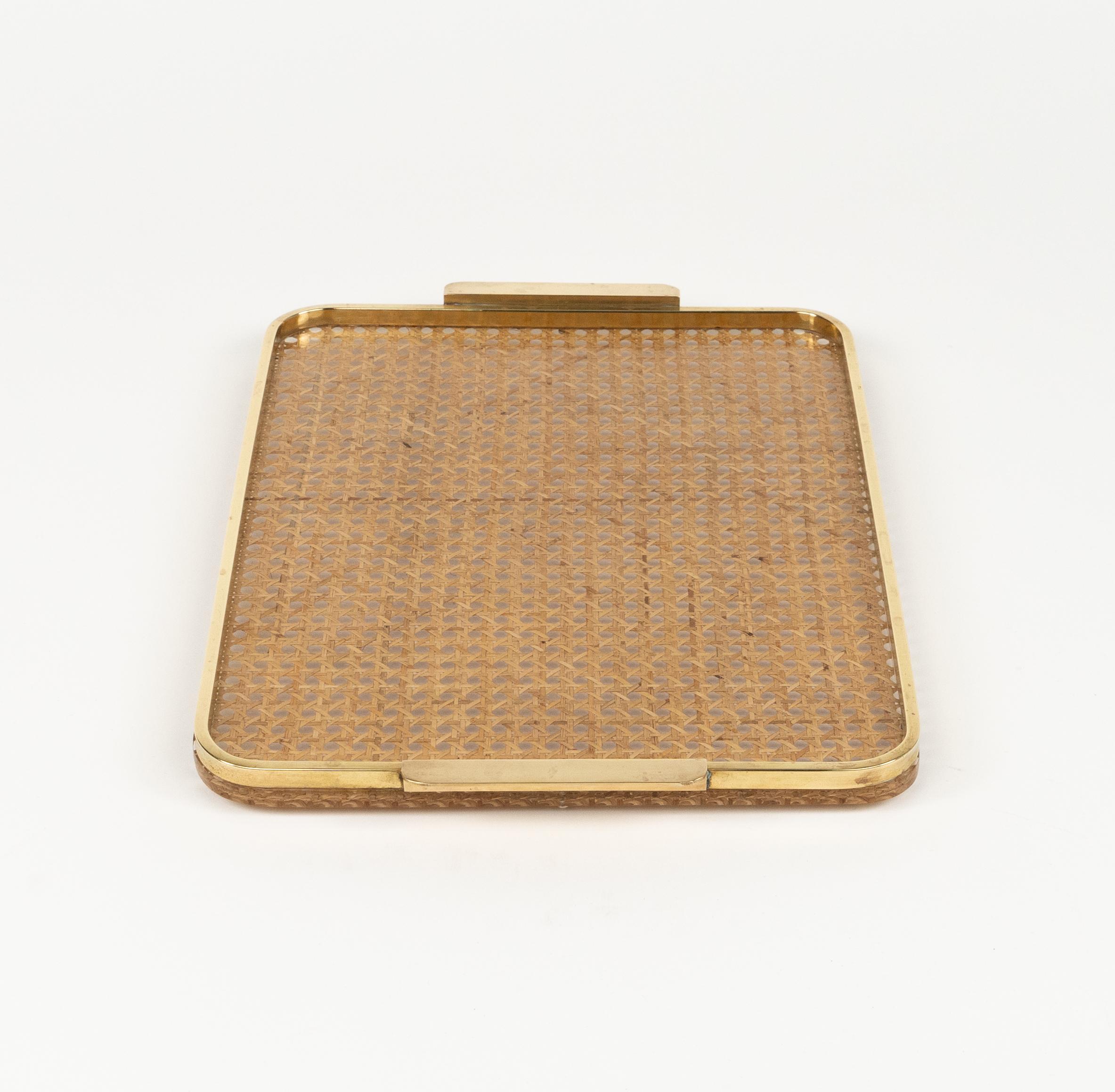 Serving Tray in Lucite, Rattan and Brass Christian Dior Style, Italy, 1970s For Sale 8