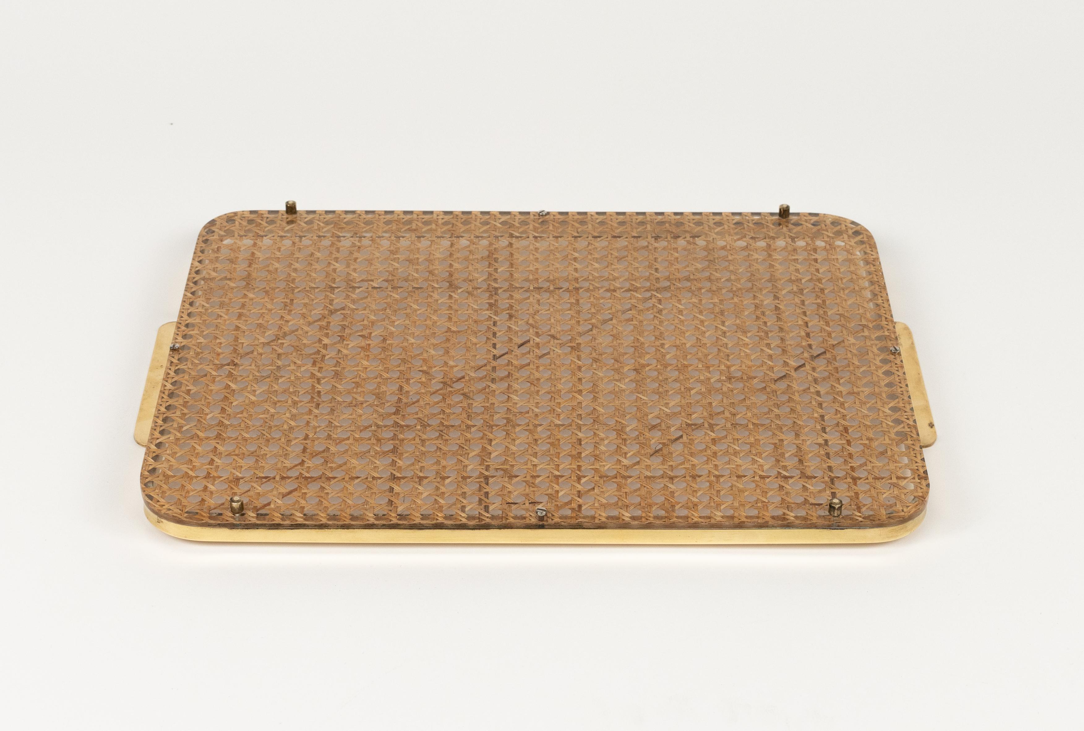 Serving Tray in Lucite, Rattan and Brass Christian Dior Style, Italy, 1970s For Sale 9