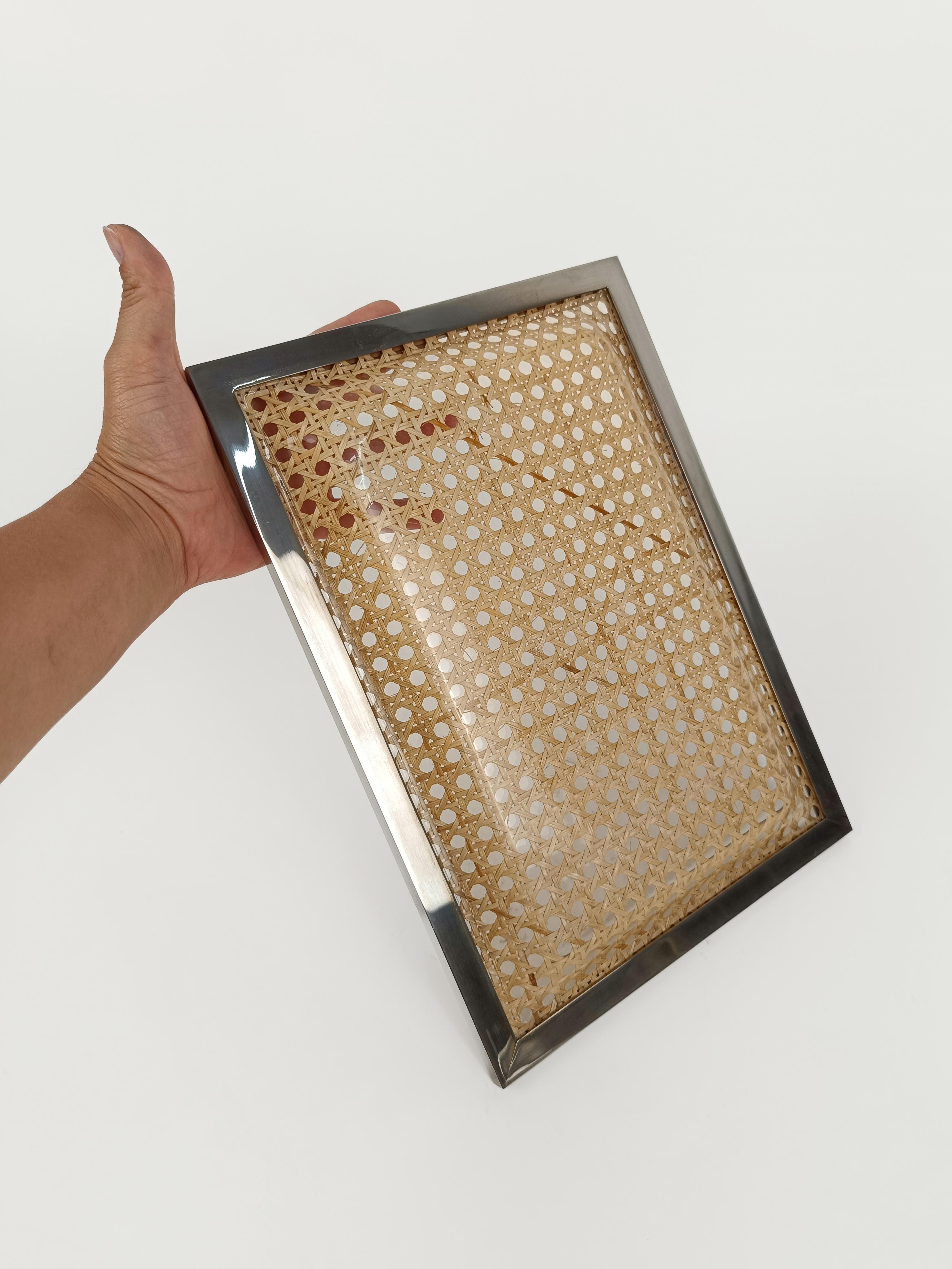 Serving Tray in Lucite, Rattan and Brass Christian Dior Style, Italy, 1970s 12