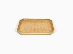 Serving Tray in Lucite, Rattan and Brass Christian Dior Style, Italy, 1970s