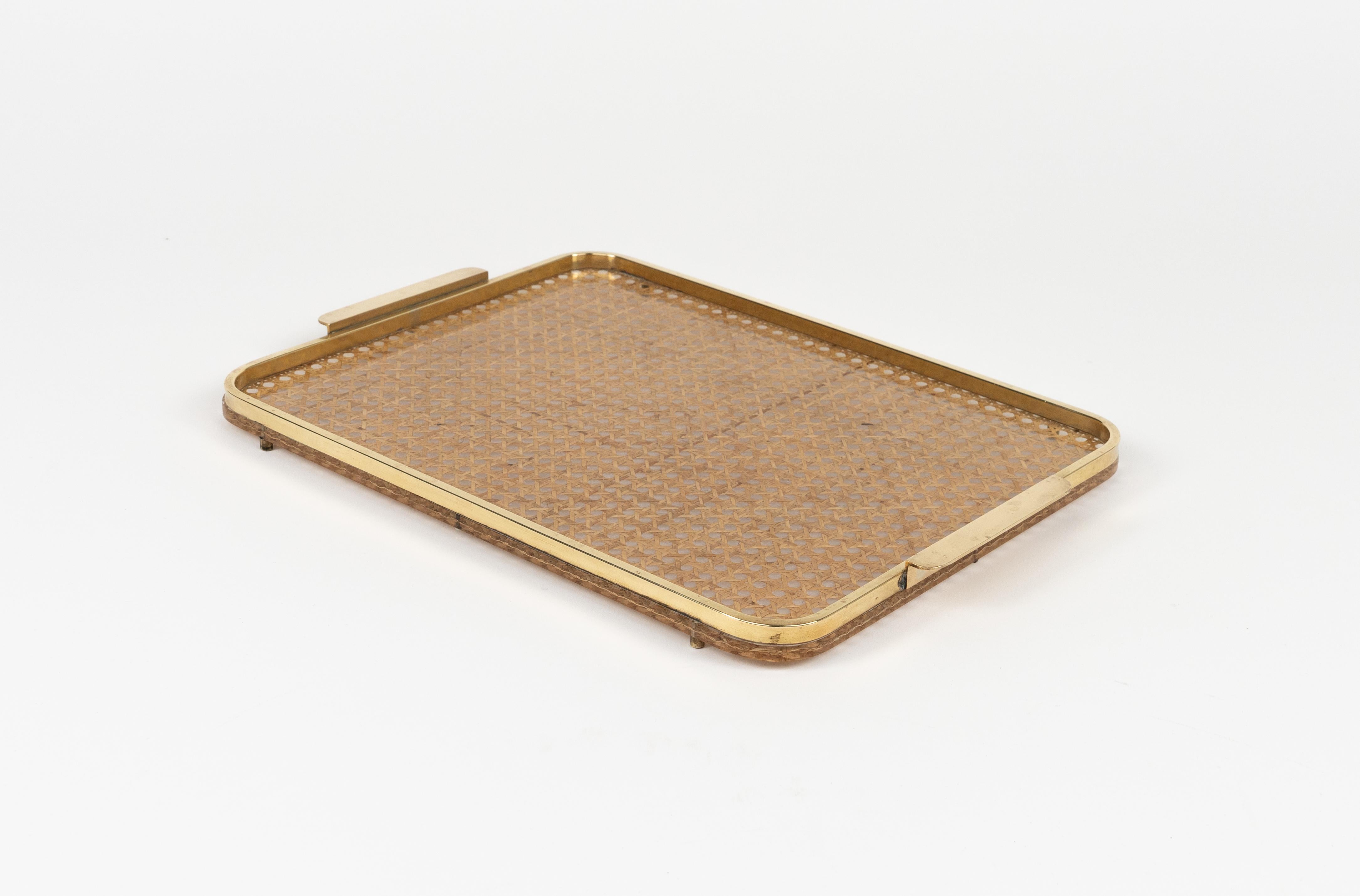 Serving Tray in Lucite, Rattan and Brass Christian Dior Style, Italy, 1970s For Sale 1