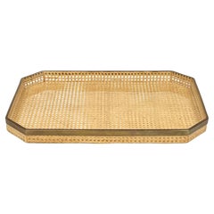 Serving Tray in Lucite, Rattan and Brass Christian Dior Style, Italy, 1970s