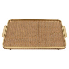 Serving Tray in Lucite, Rattan and Brass Christian Dior Style, Italy, 1970s