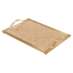 Vintage Serving Tray in Lucite, Rattan and Brass Christian Dior Style, Italy 1970s