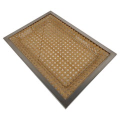 Vintage Serving Tray in Lucite, Rattan and Brass Christian Dior Style, Italy, 1970s