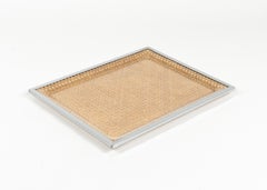 Plateau de service en Lucite, rotin et chrome de style Christian Dior, Italie, 1970