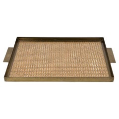 Serving Tray in Lucite, Rattan & Brass Christian Dior Style, Italy, 1970s