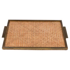 Serving Tray in Lucite, Rattan & Brass Christian Dior Style, Italy, 1970s