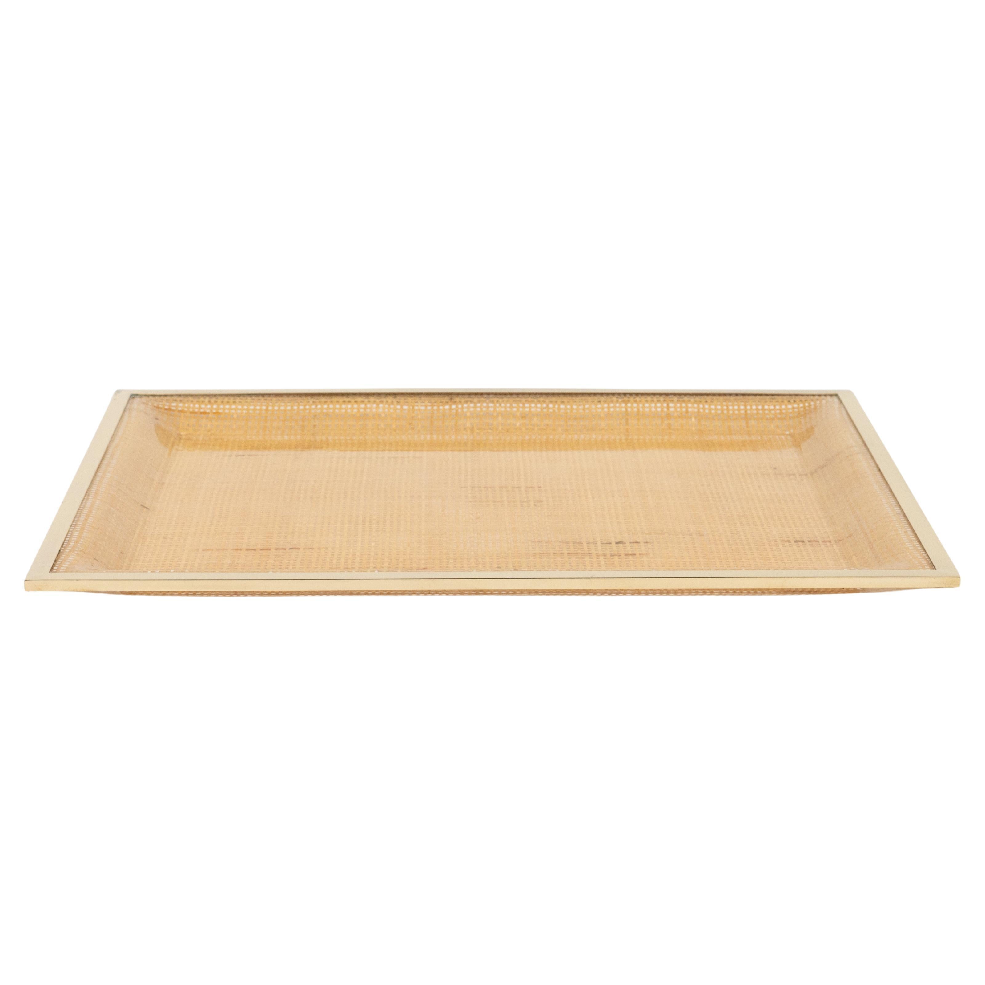 Serviertablett aus Lucite, Korbweide und Messing im Christian Dior Home Style, Italien 1970er Jahre im Angebot 4