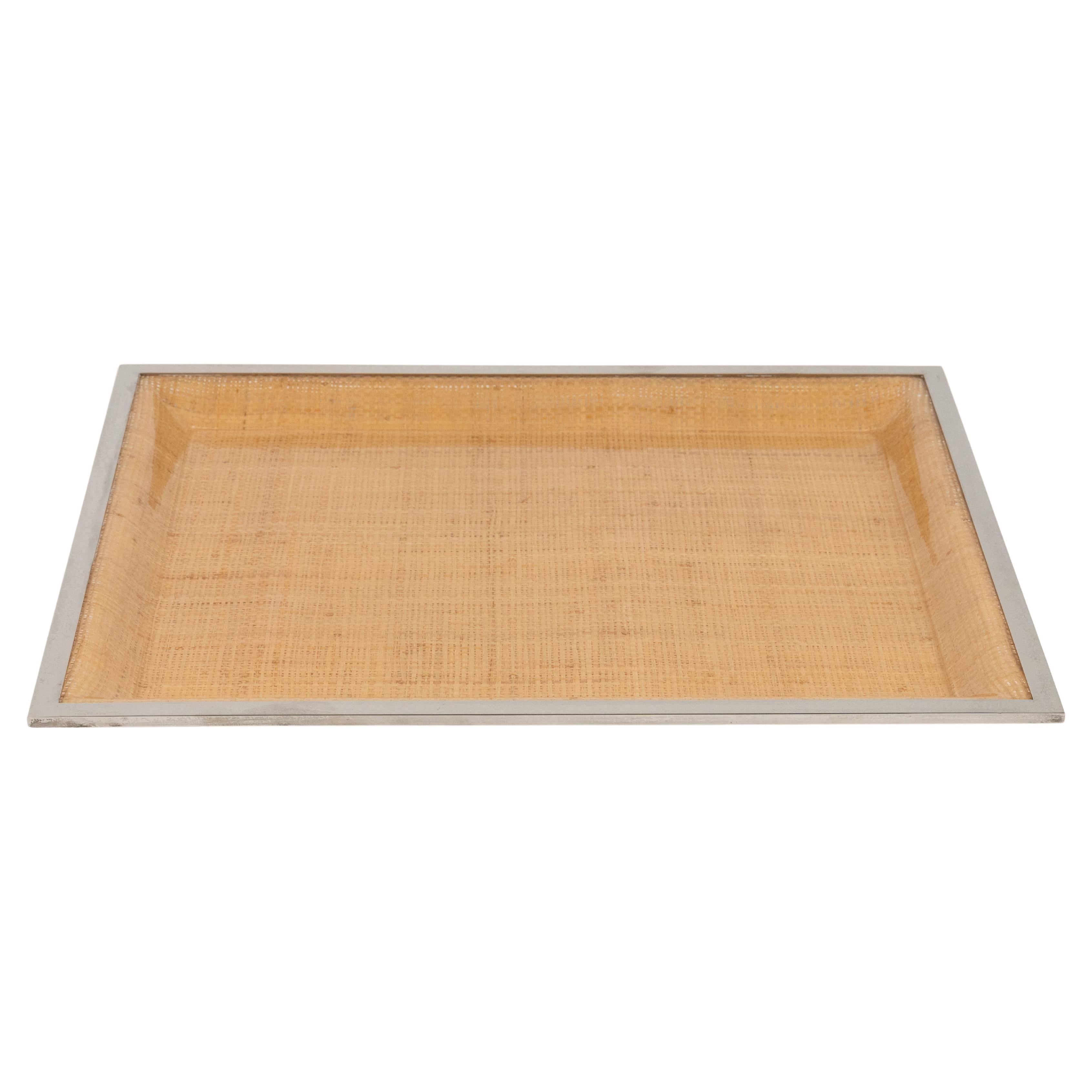 Bandeja para servir de lucita, mimbre y cromo Christian Dior Home Style, Italia Años 70 en venta