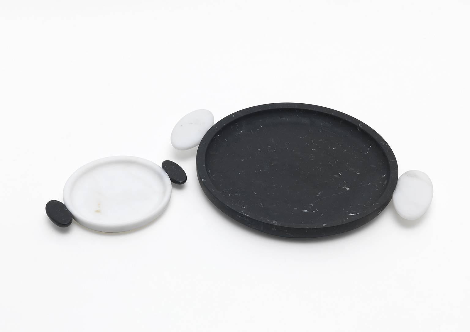 Italian New Modern Serving Tray in Nero and White Marble, creator Matteo Cibic, Stock  For Sale