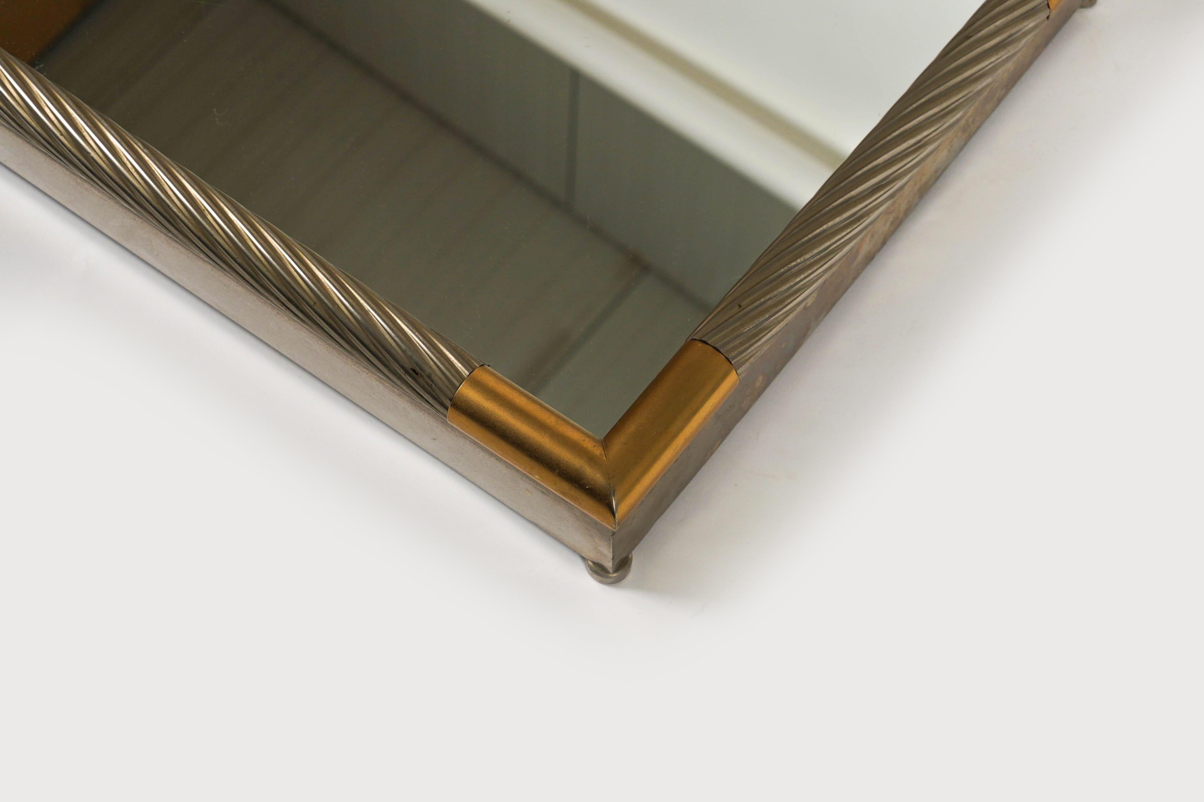 Serving Tray in Silver Metal, Brass and Mirror by Tommaso Barbi, Italy 1970s For Sale 5