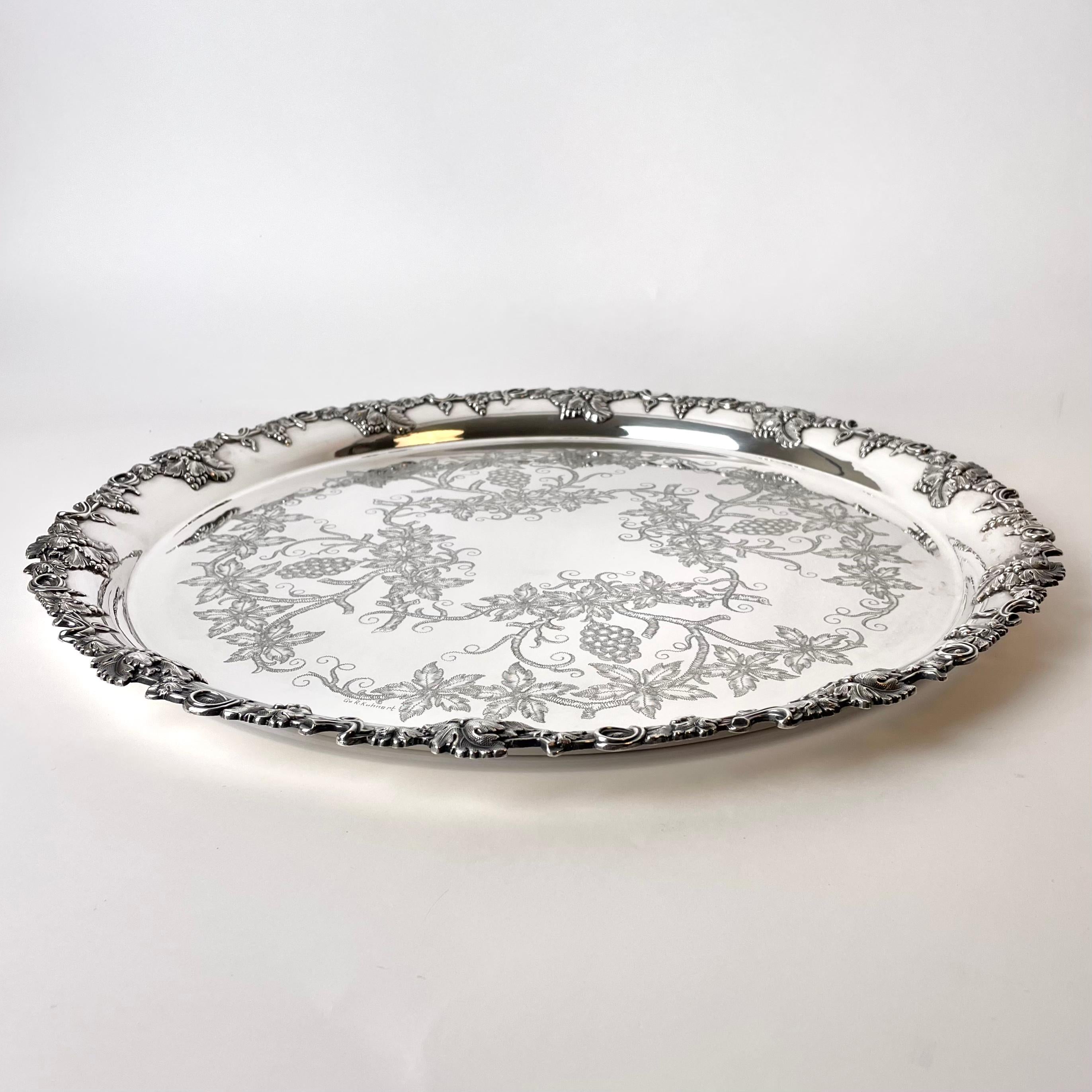 Serving Tray in Silver Plate with Decoration of Grapes by a.G Dufva, Sweden For Sale 4