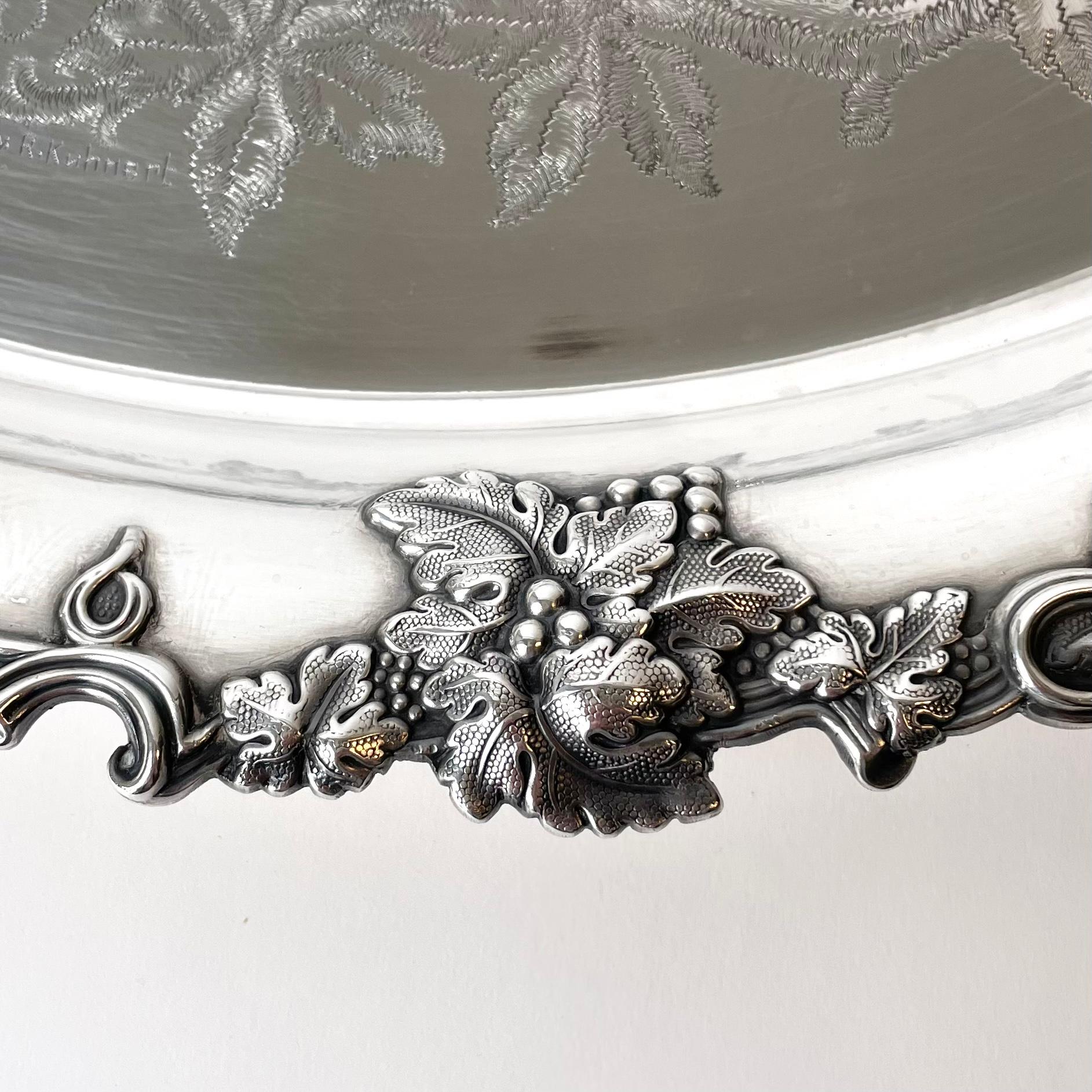 Swedish Serving Tray in Silver Plate with Decoration of Grapes by a.G Dufva, Sweden For Sale