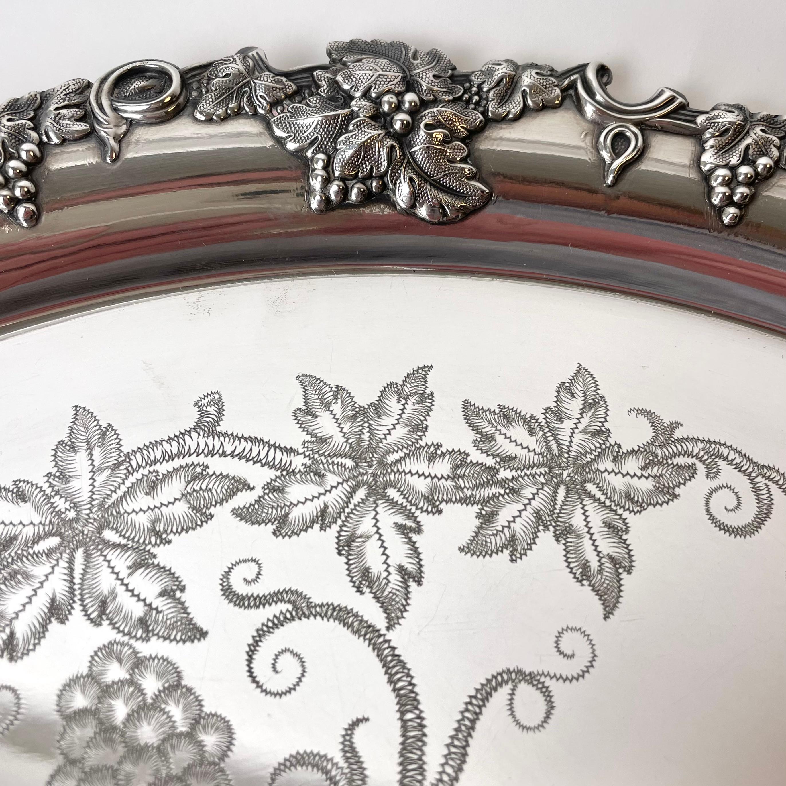 Serving Tray in Silver Plate with Decoration of Grapes by a.G Dufva, Sweden In Good Condition For Sale In Knivsta, SE