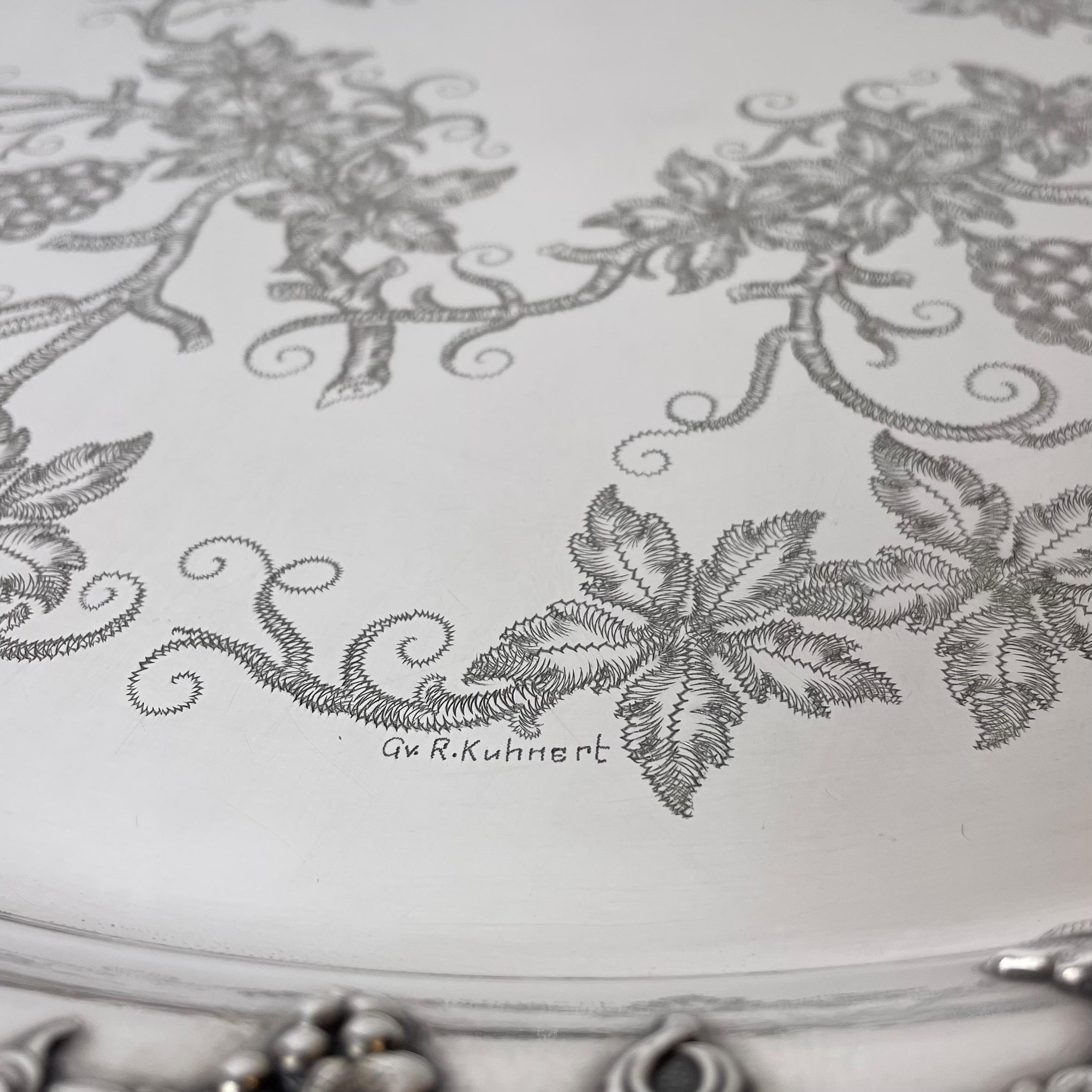 20th Century Serving Tray in Silver Plate with Decoration of Grapes by a.G Dufva, Sweden For Sale